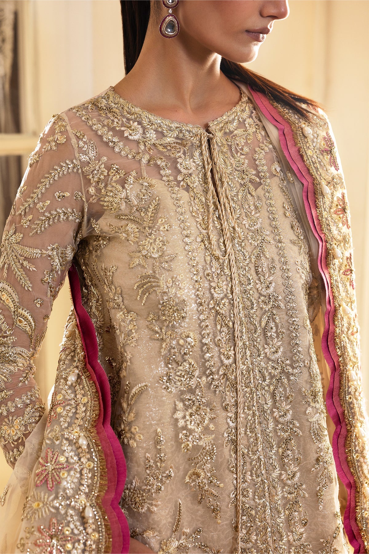 Women Wearing Silkdawn Off White Long Shirt  For Festive Events - Pakistani Designer Wear For Women In Uk | Kifat