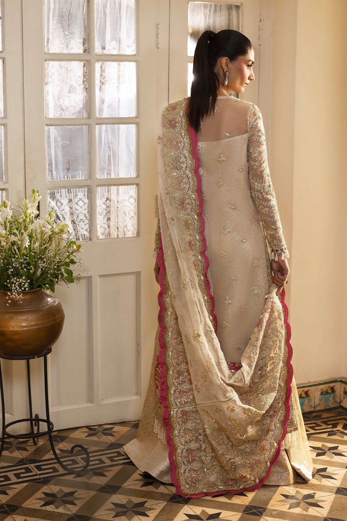 Women Wearing Silkdawn Off White Long Shirt  For Festive Events - Pakistani Designer Wear For Women In Uk | Kifat