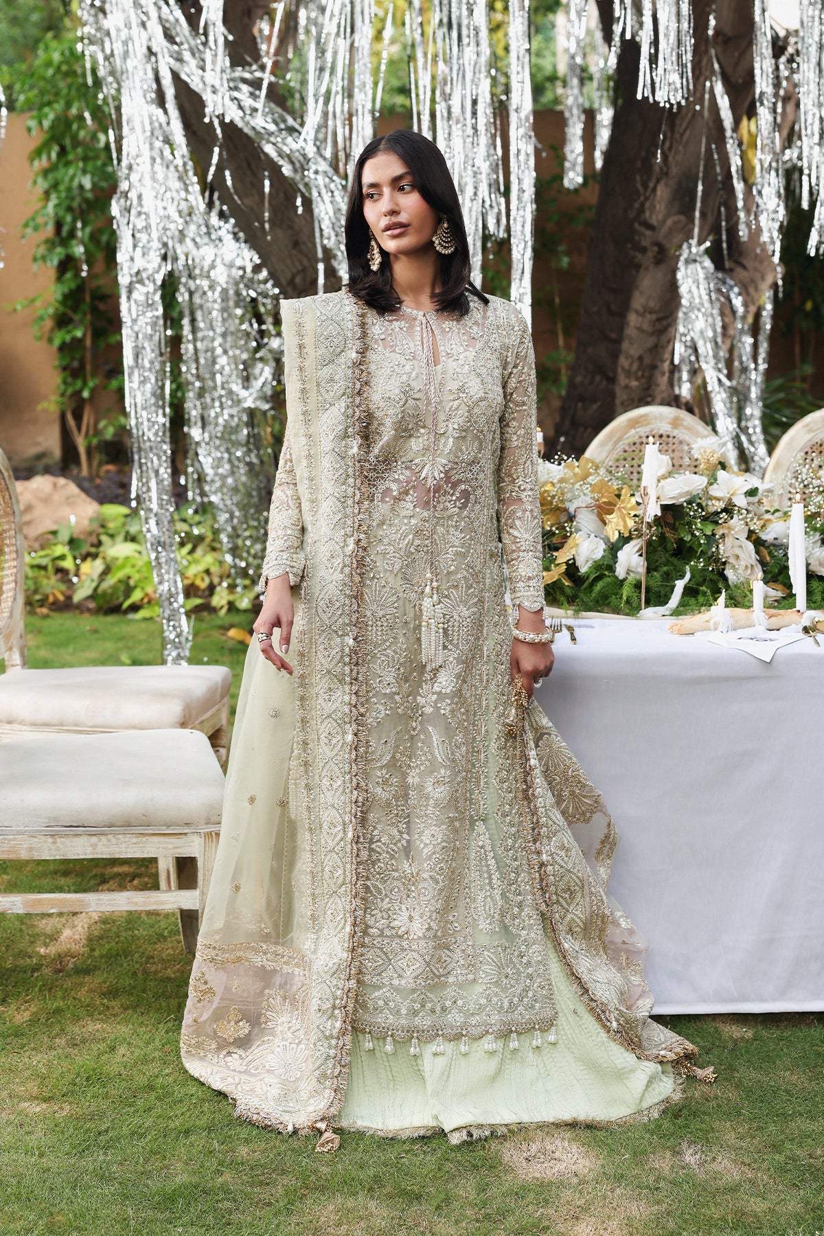 Women Wearing Soulhour Sea Green Long Shirt  For Festive Events - Pakistani Designer Wear For Women In Uk | Kifat