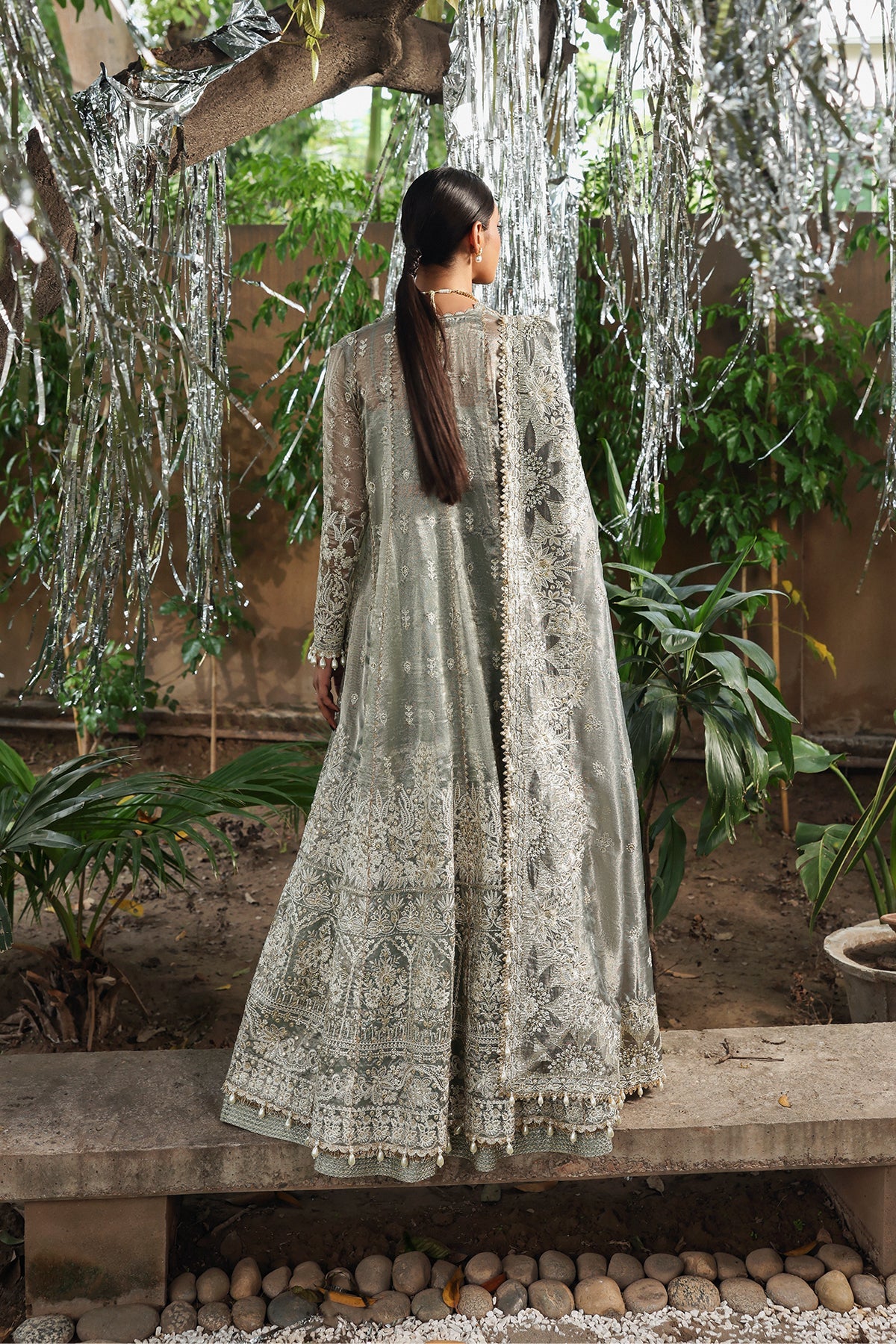 Women Wearing Candlenight Dusty Grey Peshwas  For Festive Events - Pakistani Designer Wear For Women In Uk | Kifat