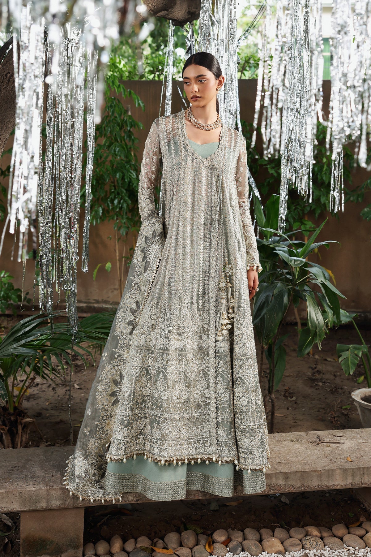 Women Wearing Candlenight Dusty Grey Peshwas  For Festive Events - Pakistani Designer Wear For Women In Uk | Kifat