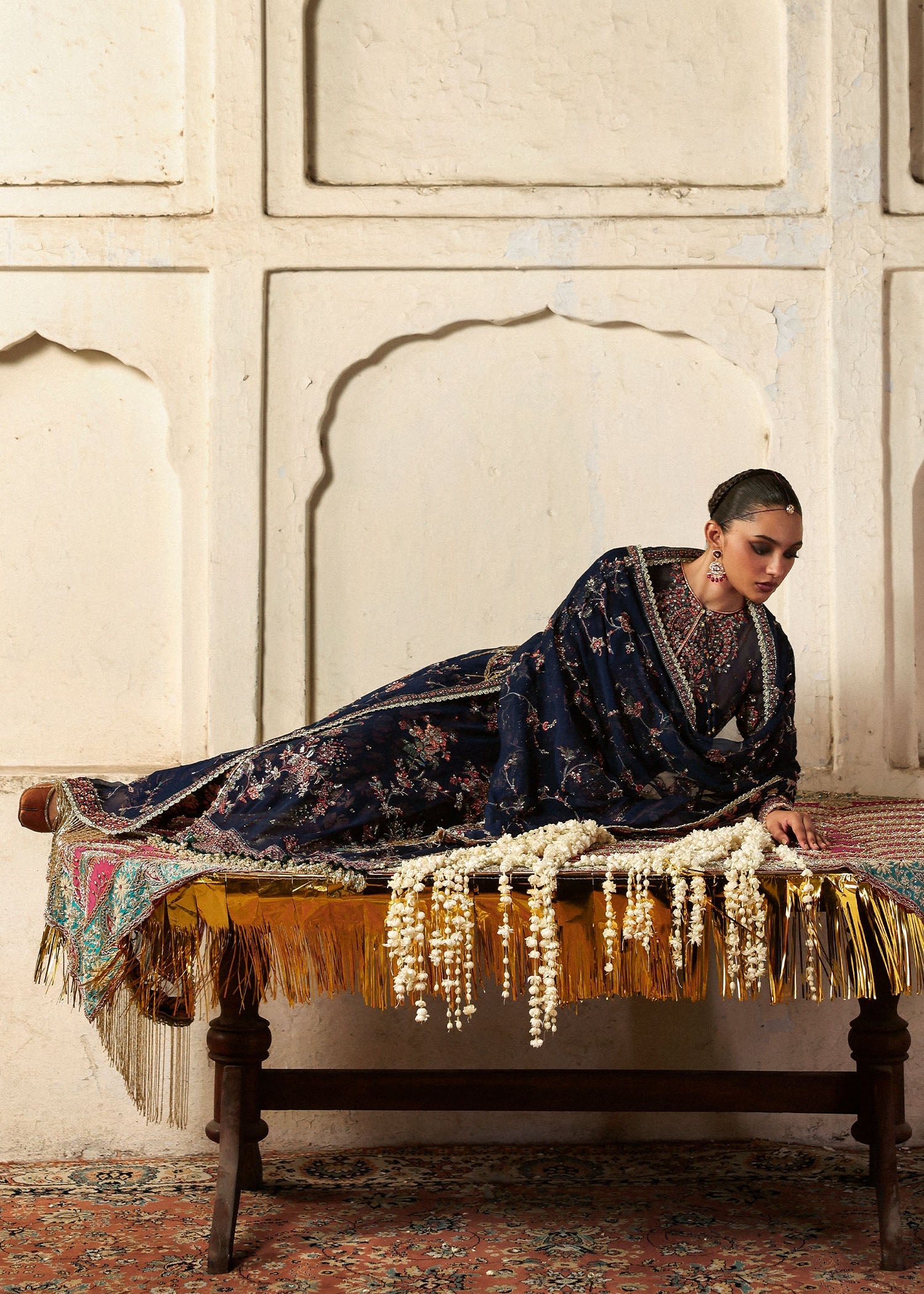 Women wearing Hussain Rehar rabab Navy Blue shirt with churidar for Wedding wear, Guest of Wedding - Pakistani Designer Wear for Women in UK | Kifat