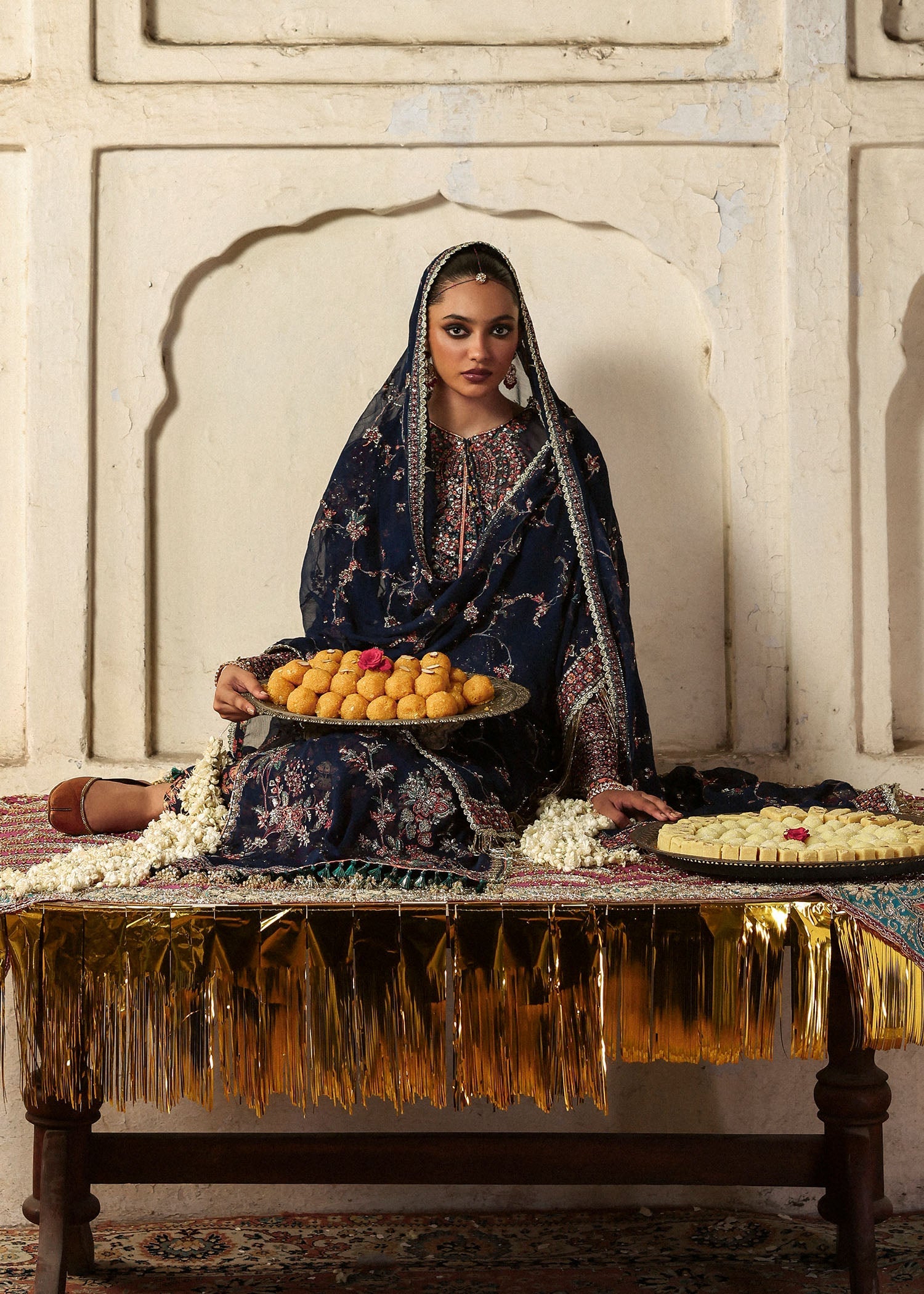 Women wearing Hussain Rehar rabab Navy Blue shirt with churidar for Wedding wear, Guest of Wedding - Pakistani Designer Wear for Women in UK | Kifat