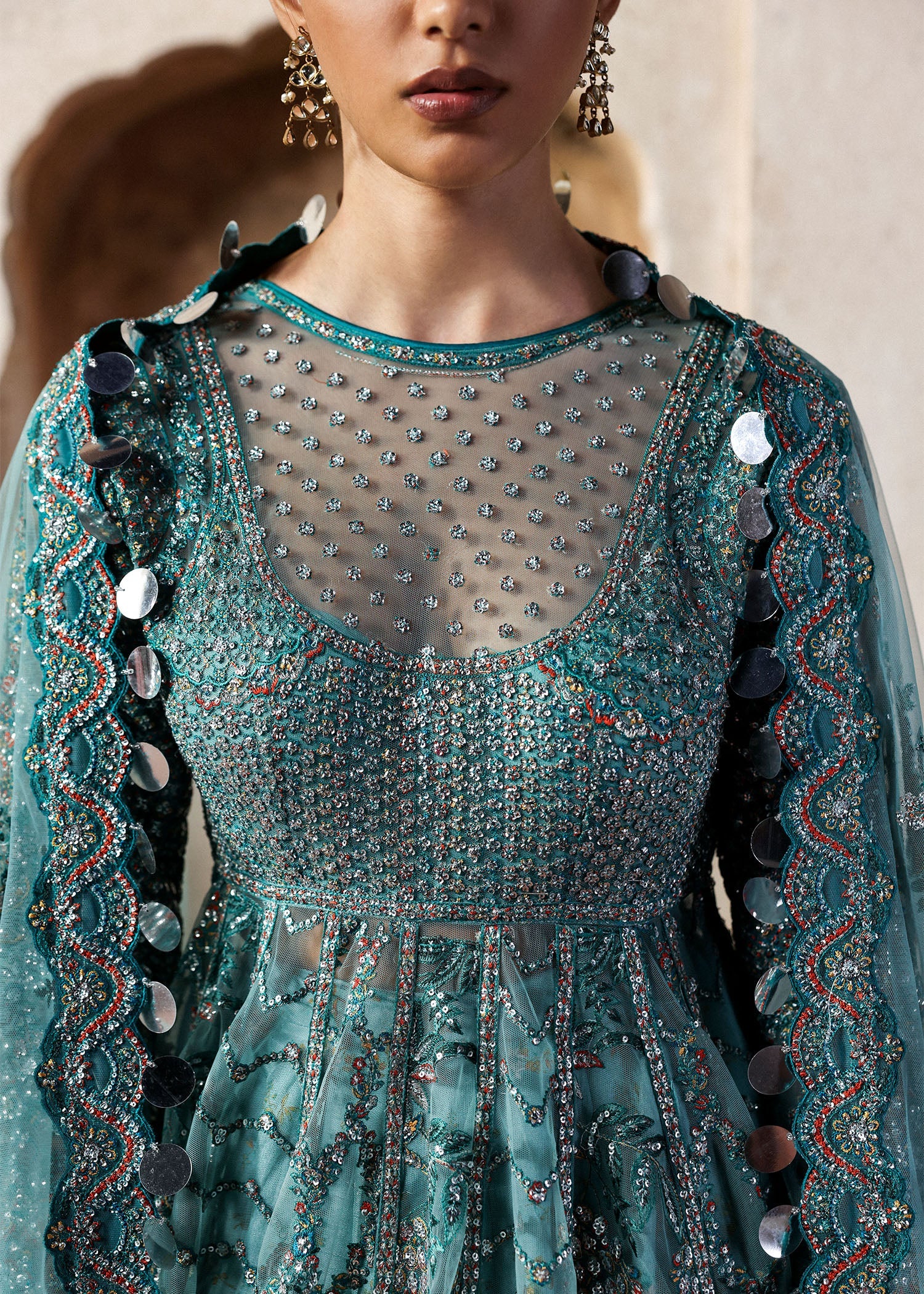 Women wearing Hussain Rehar nagma Ice Blue Pishwas with Lehnga for Wedding wear, Guest of Wedding - Pakistani Designer Wear for Women in UK | Kifat