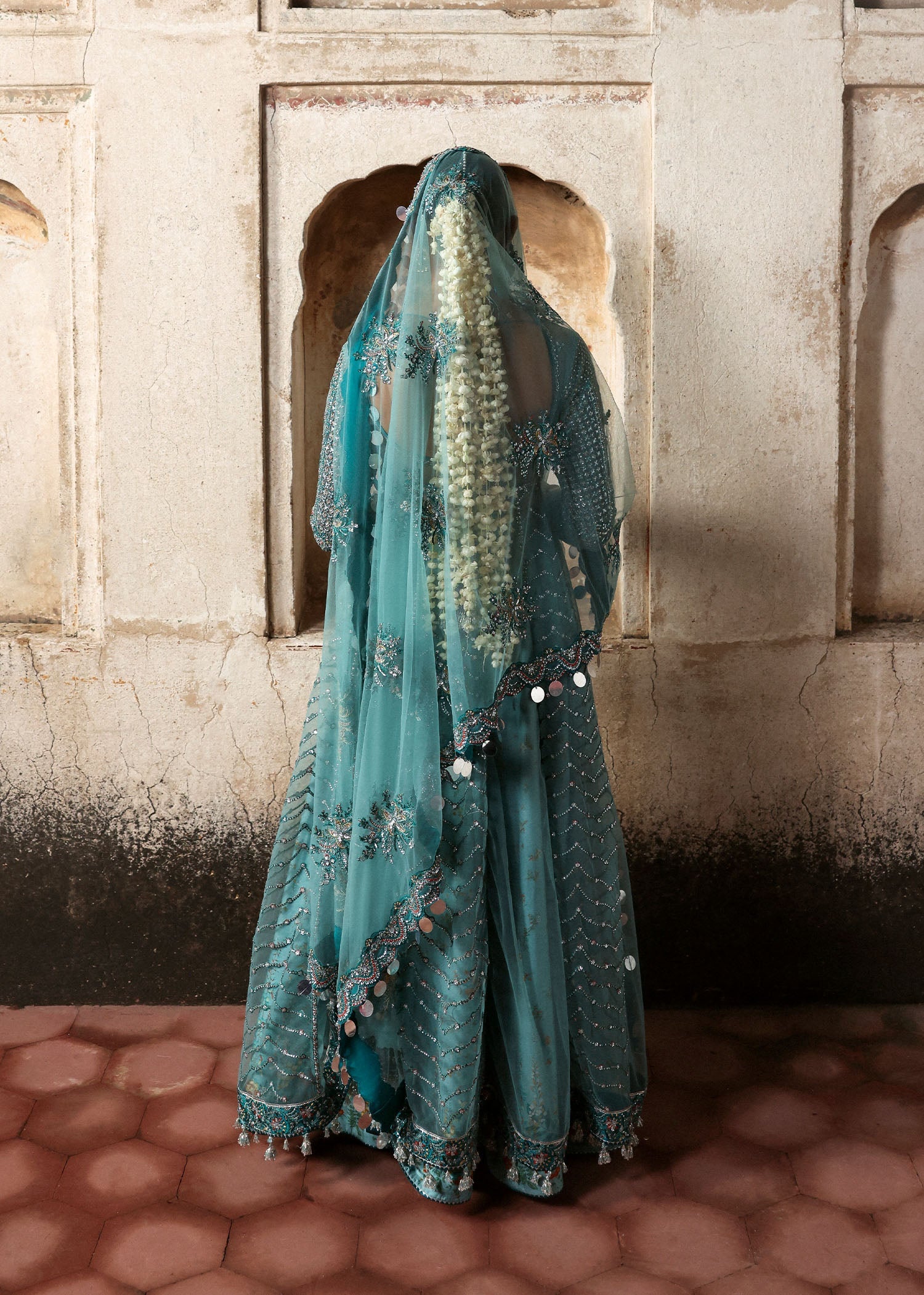 Women wearing Hussain Rehar nagma Ice Blue Pishwas with Lehnga for Wedding wear, Guest of Wedding - Pakistani Designer Wear for Women in UK | Kifat