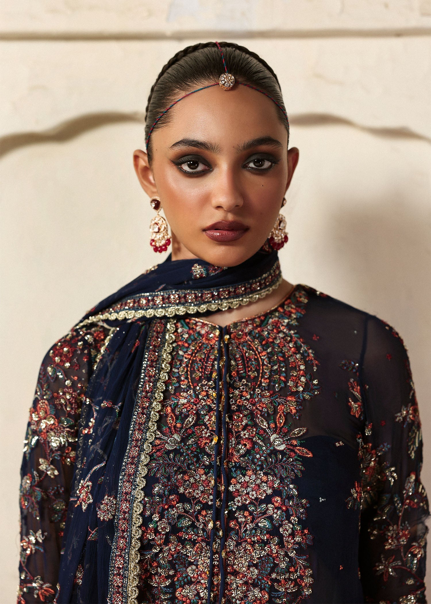 Women wearing Hussain Rehar rabab Navy Blue shirt with churidar for Wedding wear, Guest of Wedding - Pakistani Designer Wear for Women in UK | Kifat