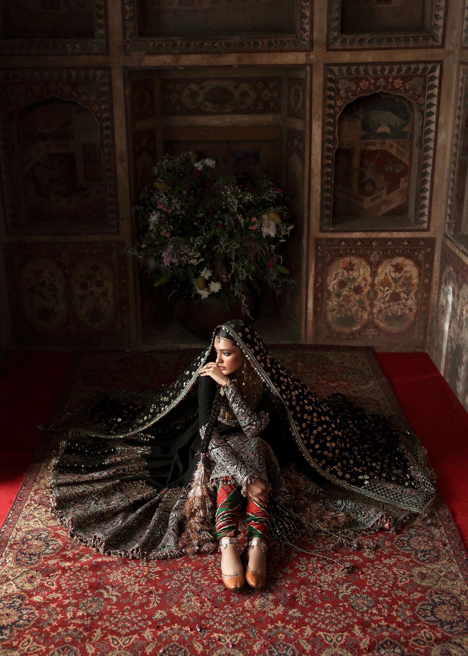 Women wearing Hussain Rehar noor-jehan Black Shirt with Churidar for Wedding wear, Guest of Wedding - Pakistani Designer Wear for Women in UK | Kifat