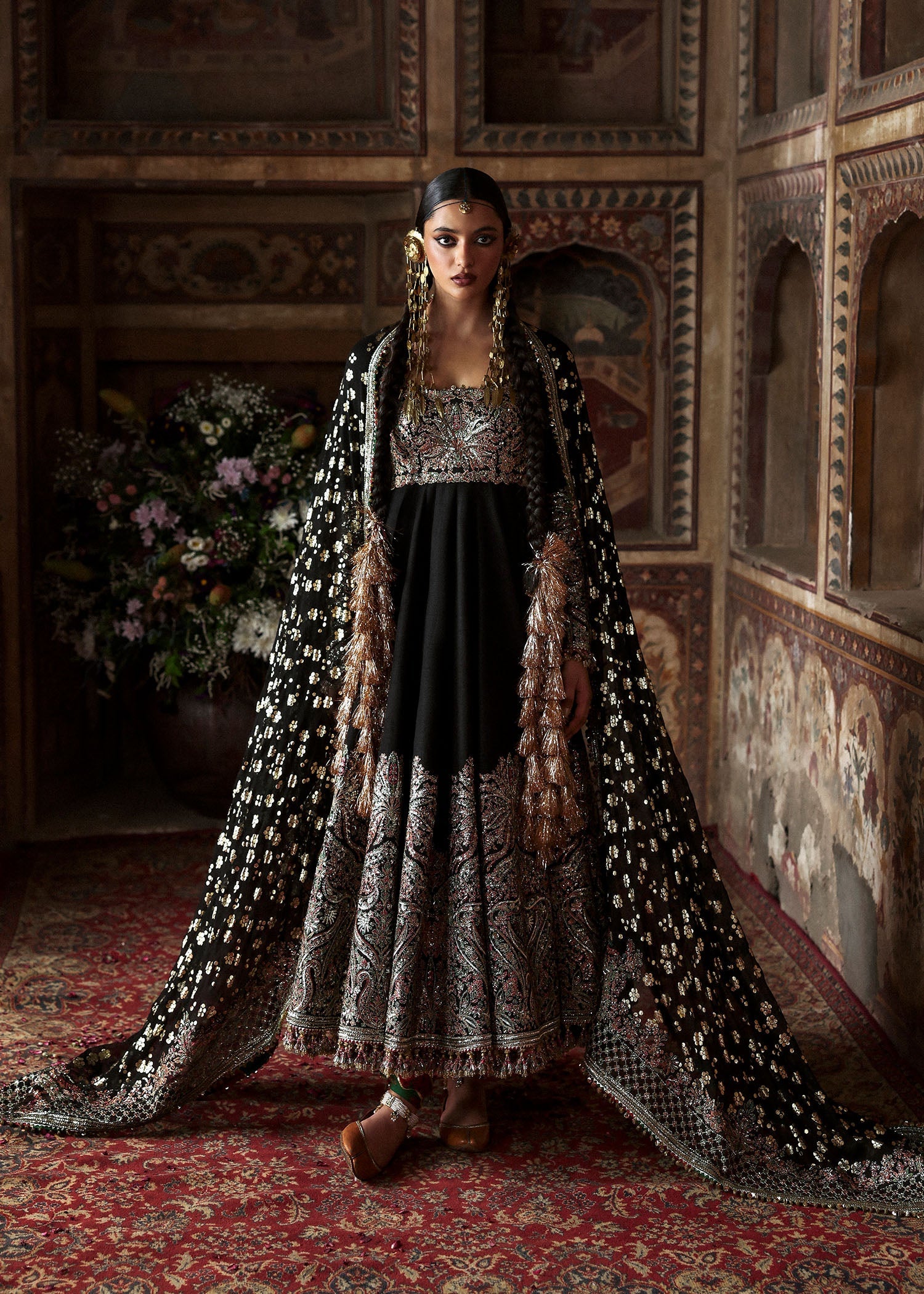 Women wearing Hussain Rehar noor-jehan Black Shirt with Churidar for Wedding wear, Guest of Wedding - Pakistani Designer Wear for Women in UK | Kifat