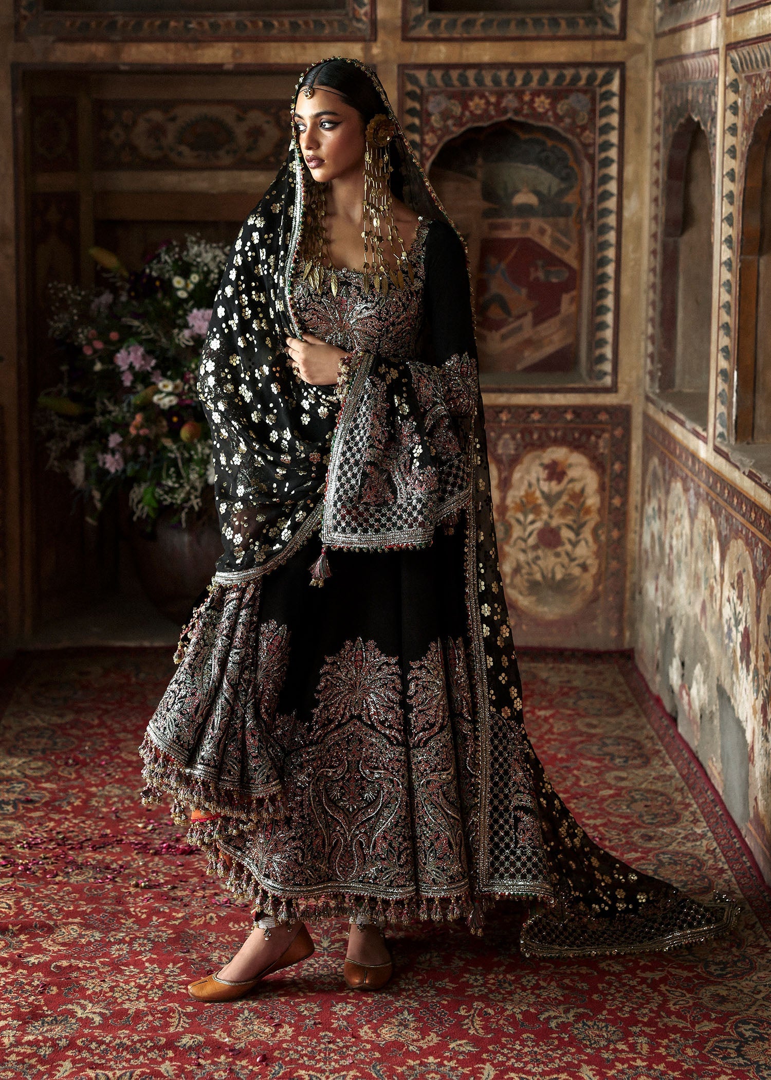 Women wearing Hussain Rehar noor-jehan Black Shirt with Churidar for Wedding wear, Guest of Wedding - Pakistani Designer Wear for Women in UK | Kifat
