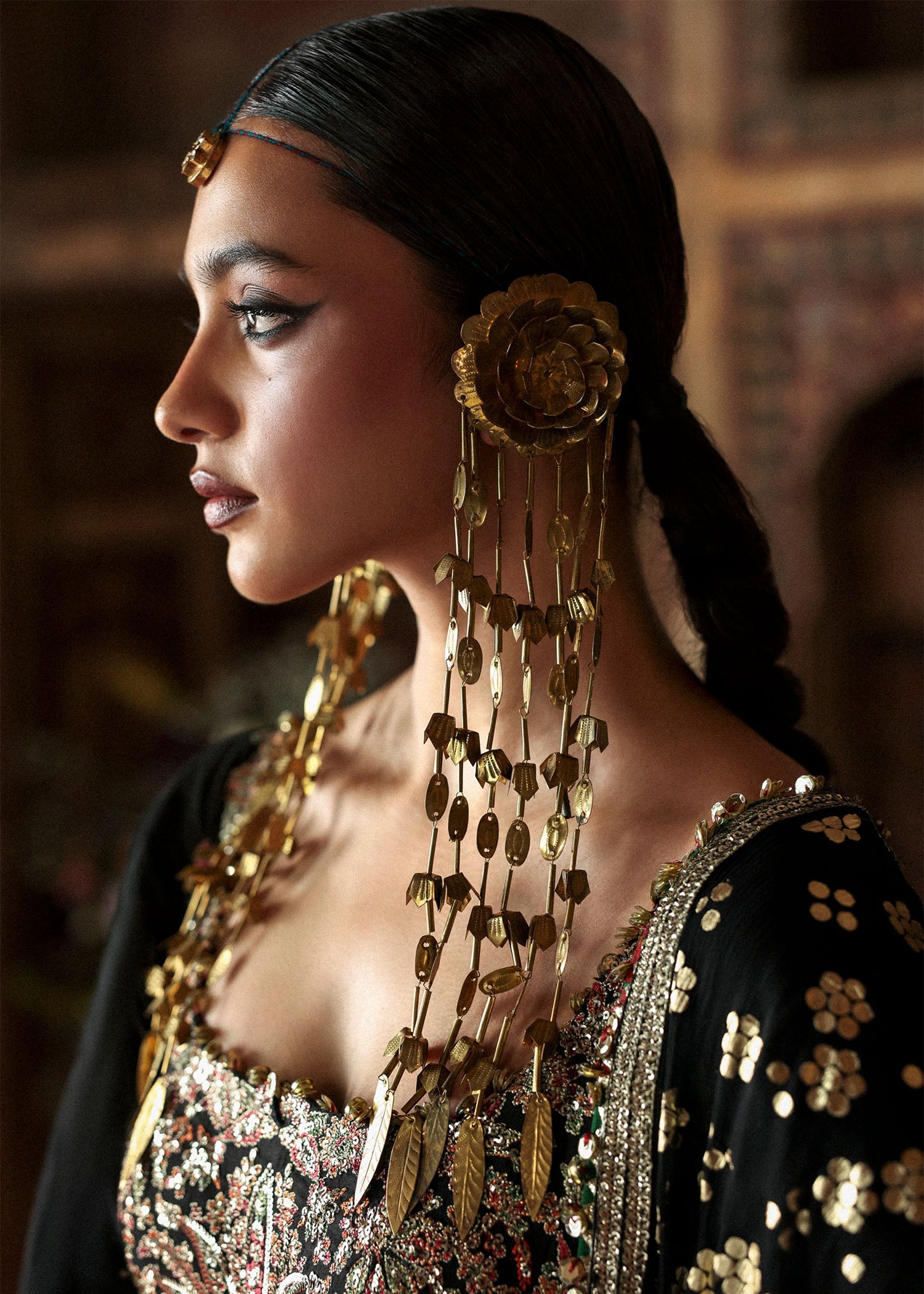 Women wearing Hussain Rehar noor-jehan Black Shirt with Churidar for Wedding wear, Guest of Wedding - Pakistani Designer Wear for Women in UK | Kifat
