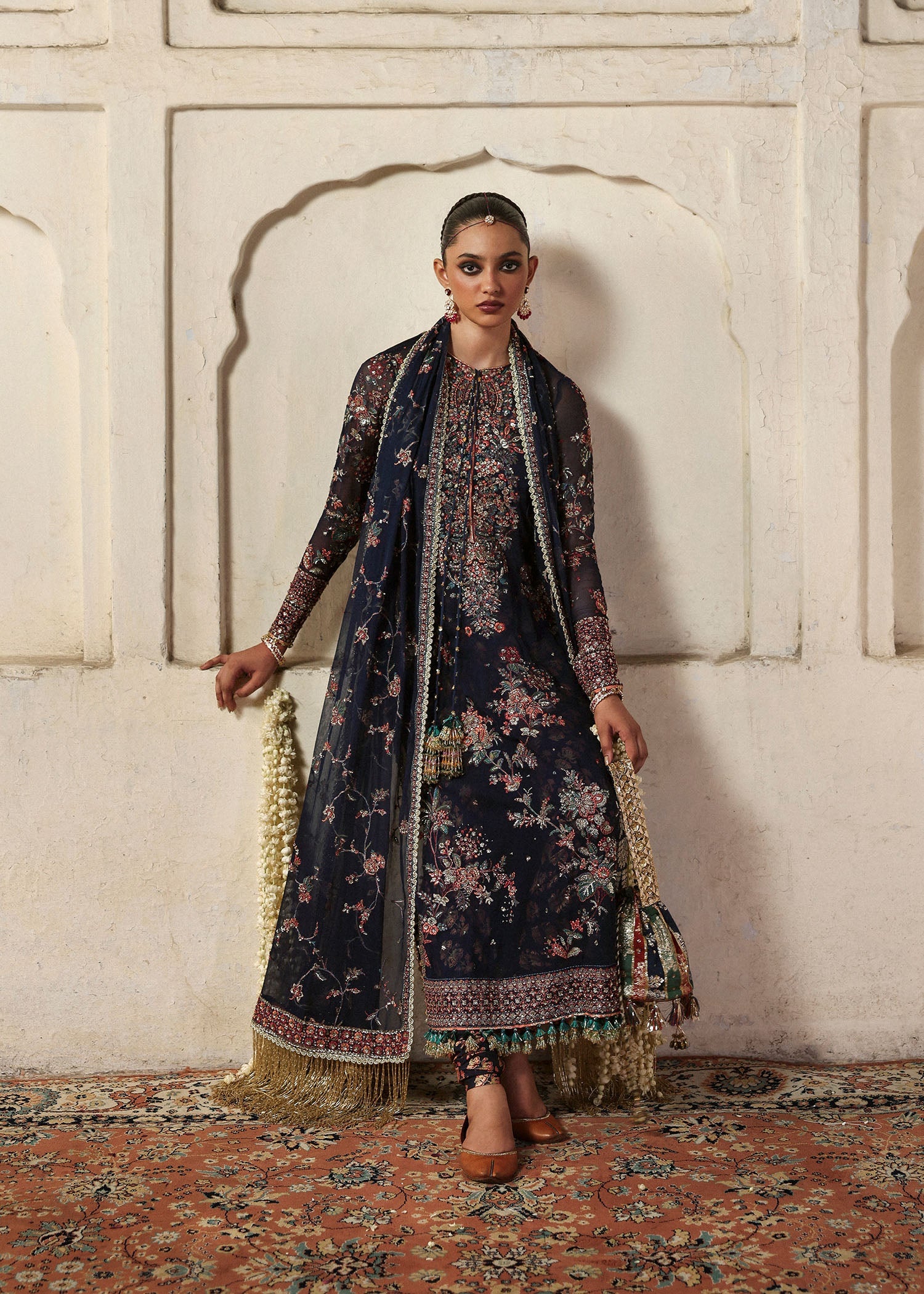 Women wearing Hussain Rehar rabab Navy Blue shirt with churidar for Wedding wear, Guest of Wedding - Pakistani Designer Wear for Women in UK | Kifat