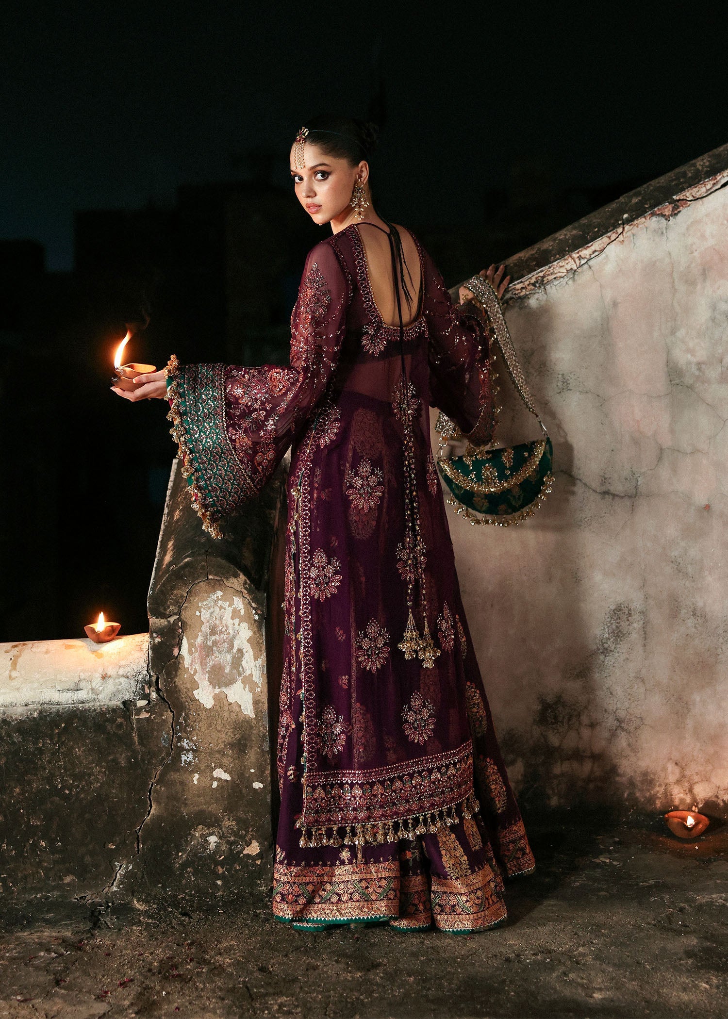 Women wearing Hussain Rehar ghazal Plum shirt with lehnga for Wedding wear, Guest of Wedding - Pakistani Designer Wear for Women in UK | Kifat