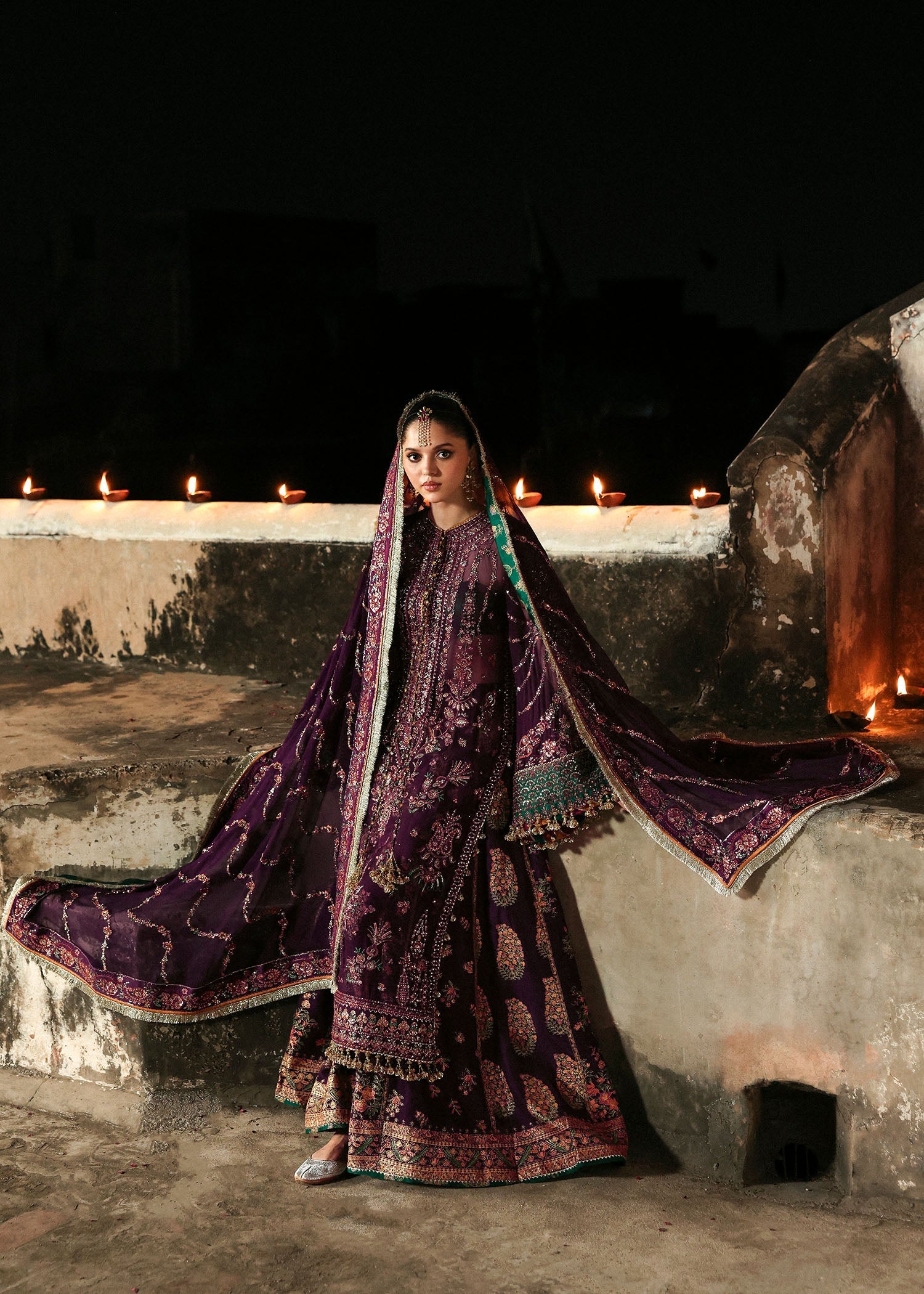 Women wearing Hussain Rehar ghazal Plum shirt with lehnga for Wedding wear, Guest of Wedding - Pakistani Designer Wear for Women in UK | Kifat
