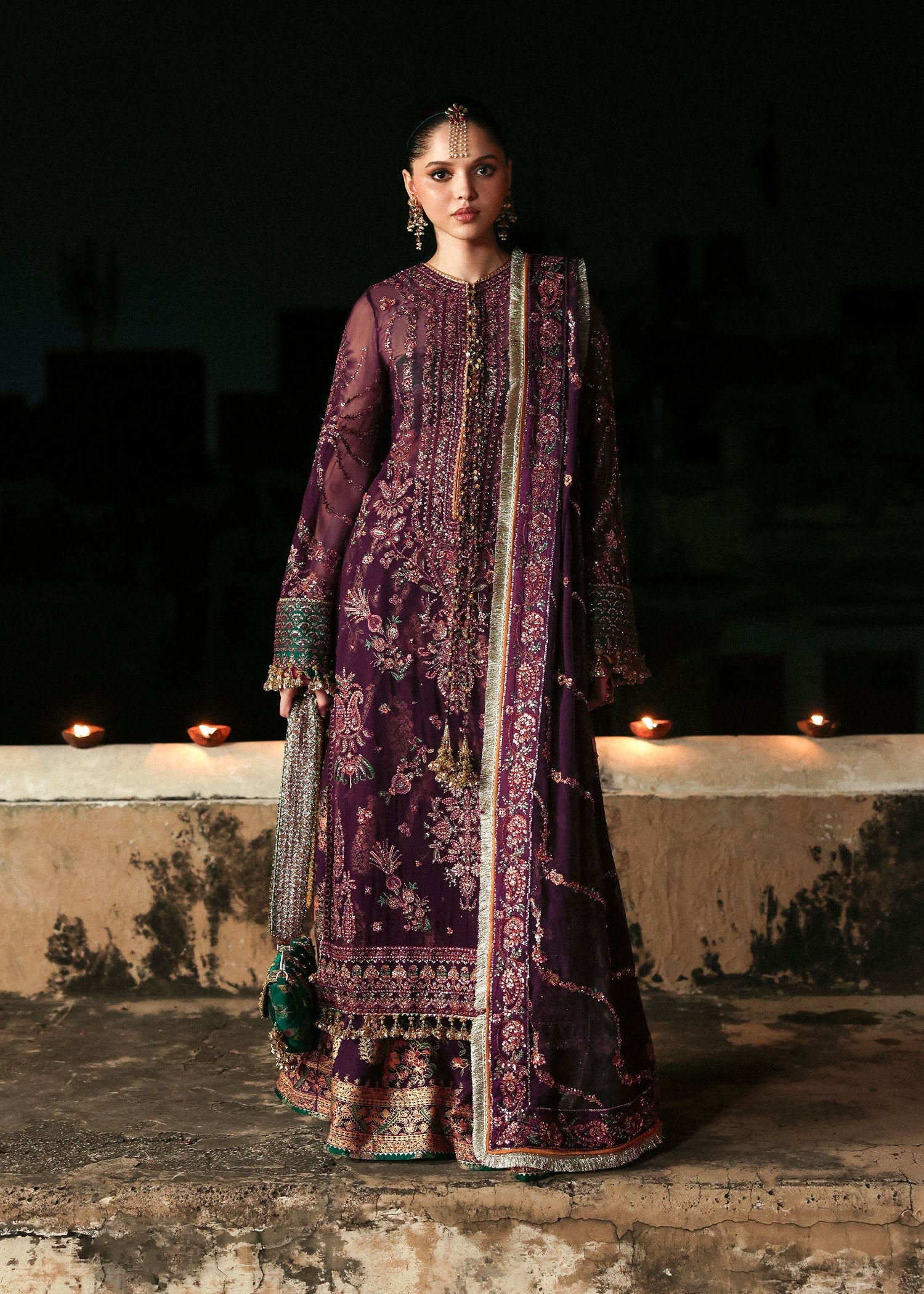 Women wearing Hussain Rehar ghazal Plum shirt with lehnga for Wedding wear, Guest of Wedding - Pakistani Designer Wear for Women in UK | Kifat
