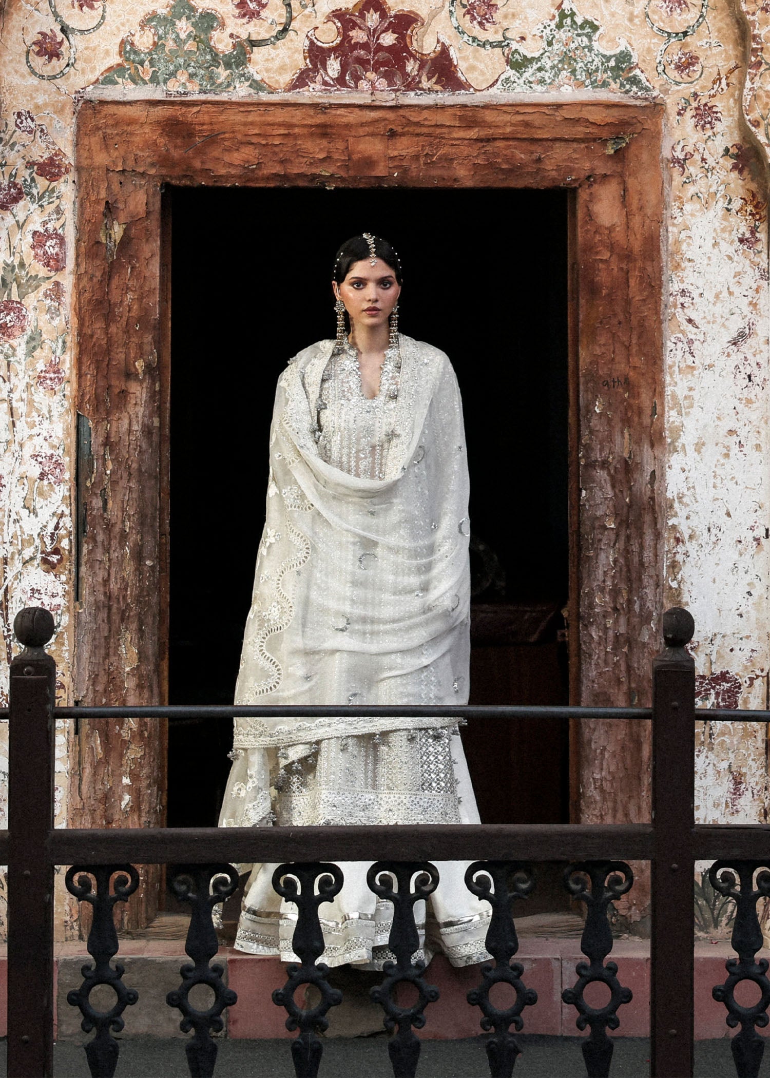 Women wearing Hussain Rehar sitara Ivory shirt with organza for Wedding wear, Guest of Wedding - Pakistani Designer Wear for Women in UK | Kifat