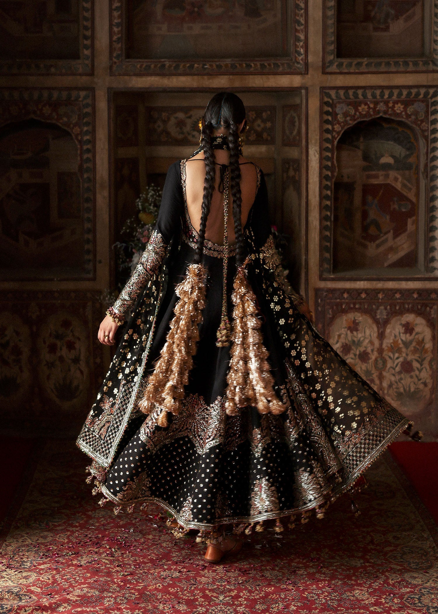 Women wearing Hussain Rehar noor-jehan Black Shirt with Churidar for Wedding wear, Guest of Wedding - Pakistani Designer Wear for Women in UK | Kifat