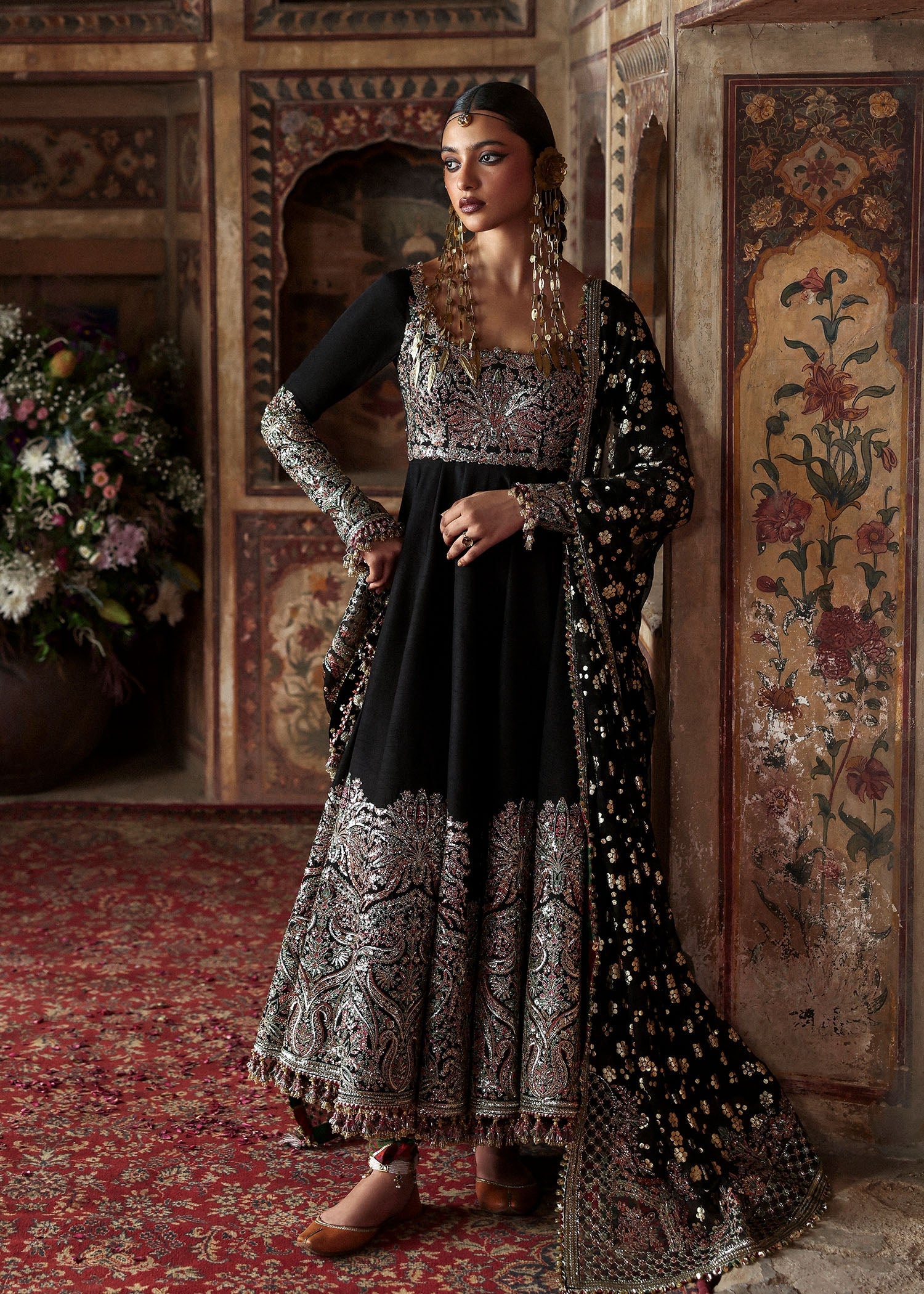 Women wearing Hussain Rehar noor-jehan Black Shirt with Churidar for Wedding wear, Guest of Wedding - Pakistani Designer Wear for Women in UK | Kifat