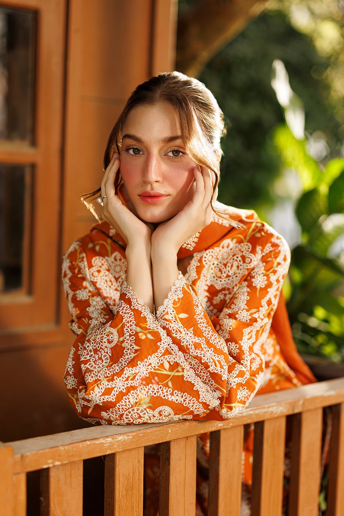 Women Wearing Elyora Rust Long Shirt  For Luxury Events - Pakistani Designer Wear For Women In Uk | Kifat