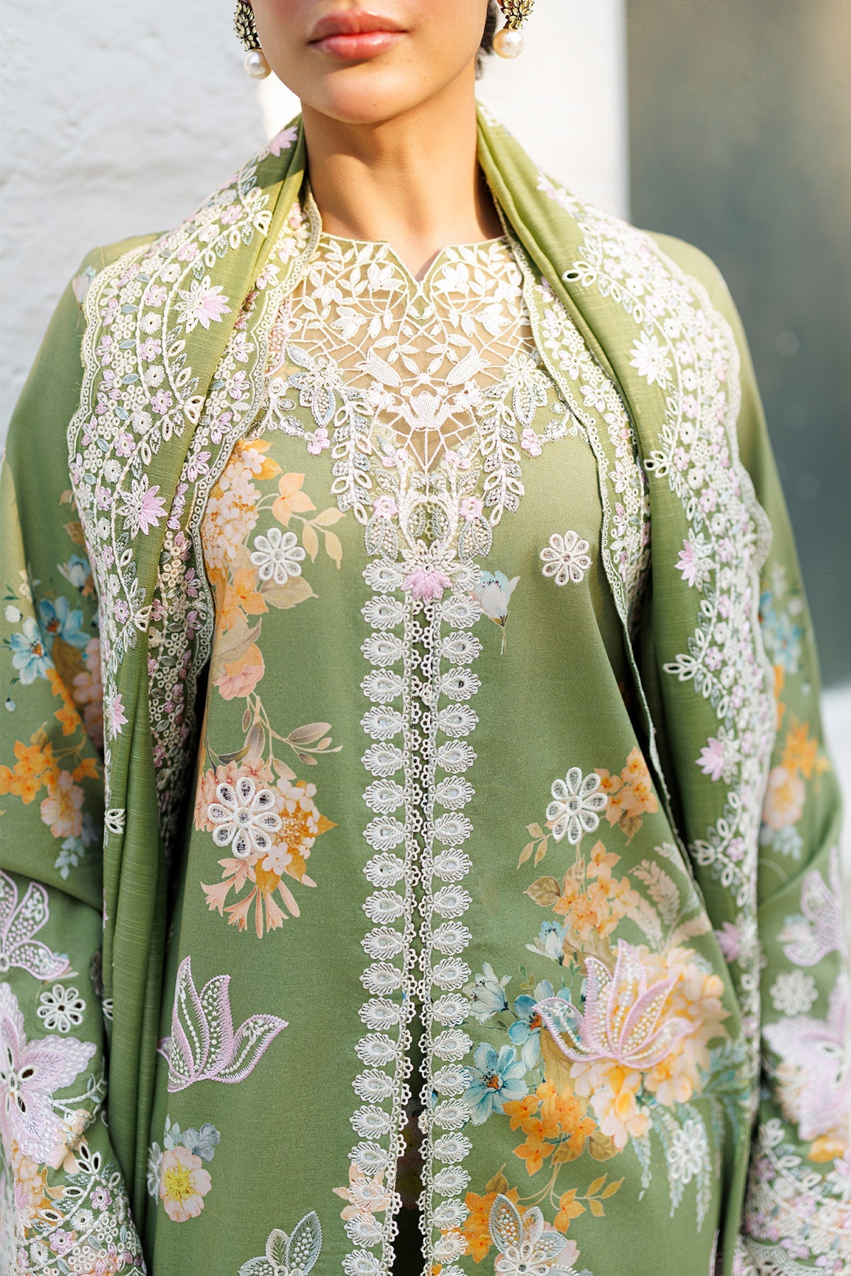 Women Wearing Serelith Green Long Shirt  For Luxury Events - Pakistani Designer Wear For Women In Uk | Kifat
