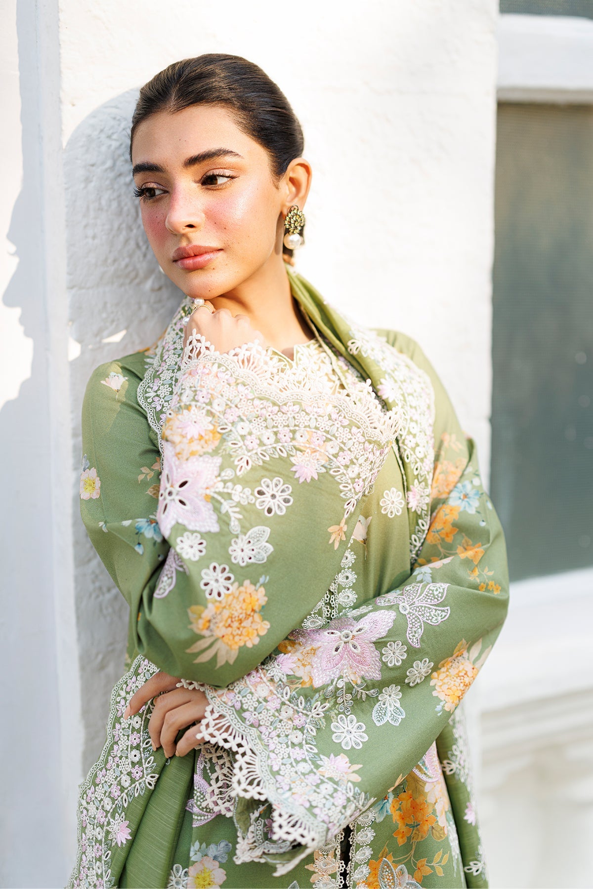 Women Wearing Serelith Green Long Shirt  For Luxury Events - Pakistani Designer Wear For Women In Uk | Kifat