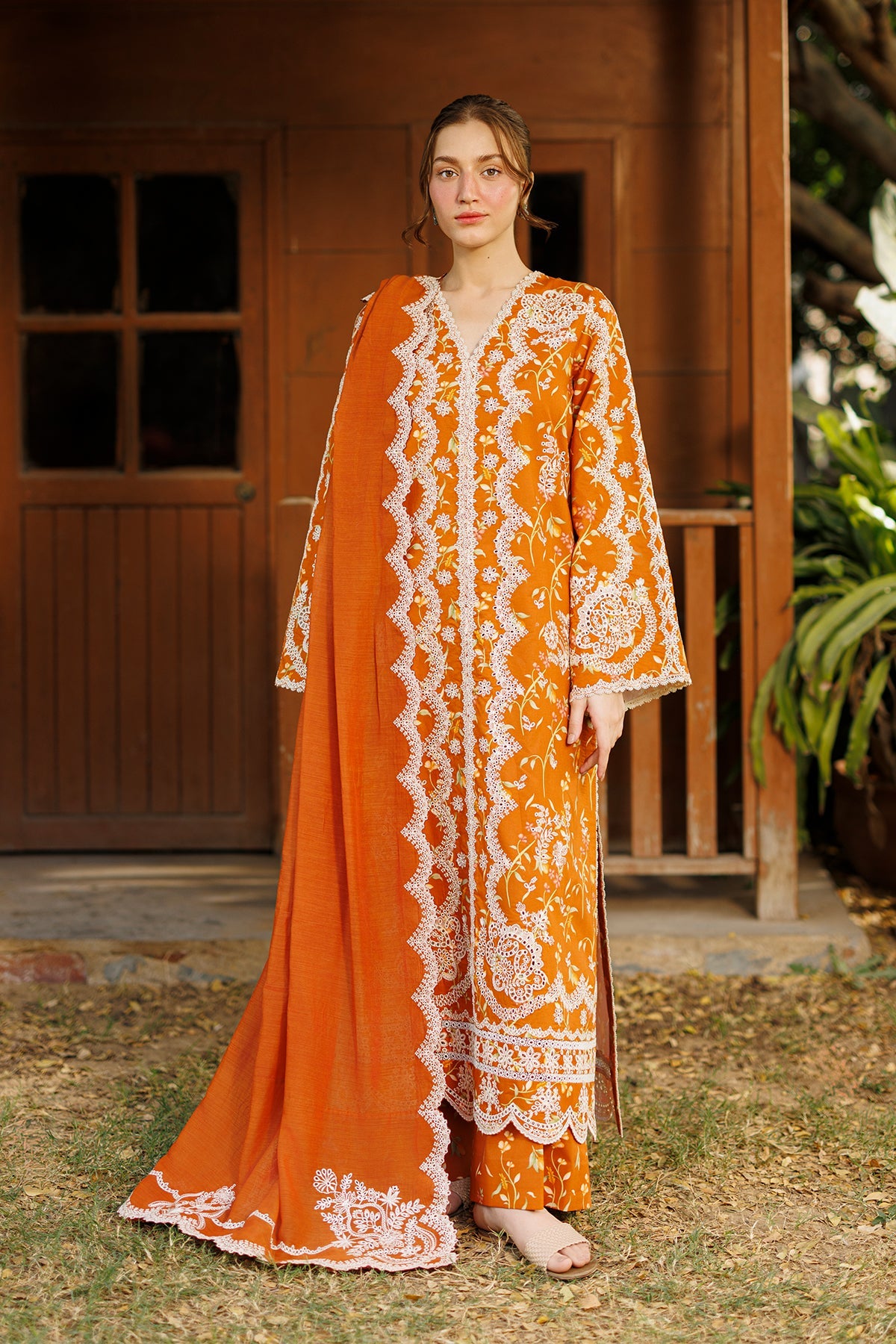 Women Wearing Elyora Rust Long Shirt  For Luxury Events - Pakistani Designer Wear For Women In Uk | Kifat