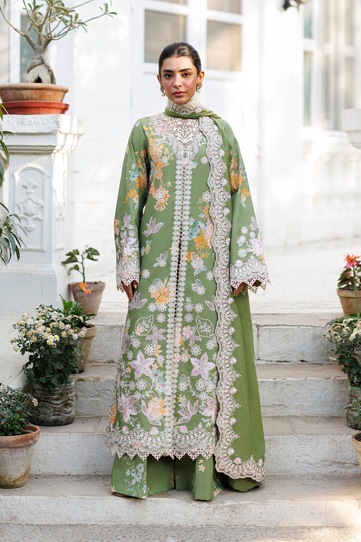 Women Wearing Serelith Green Long Shirt  For Luxury Events - Pakistani Designer Wear For Women In Uk | Kifat