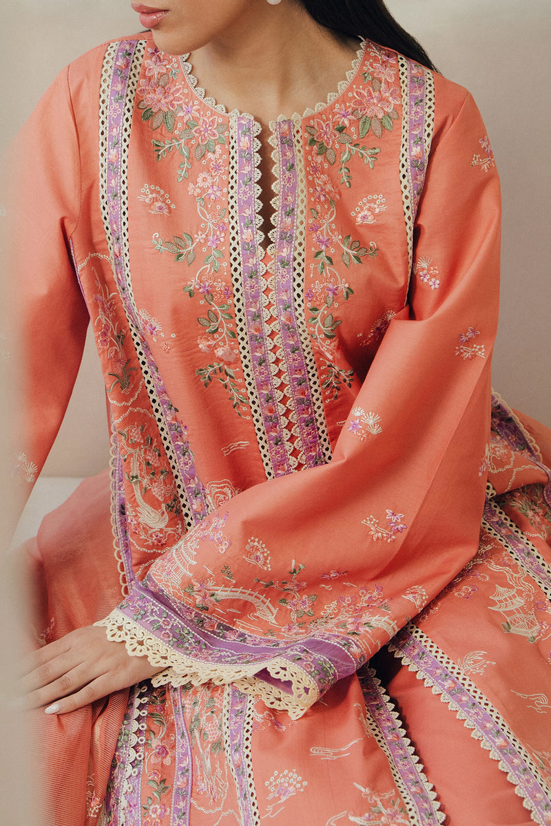 Women Wearing Skyhush Orange Long Open Shirt For Luxury Events - Pakistani Designer Wear For Women In UK | Kifat