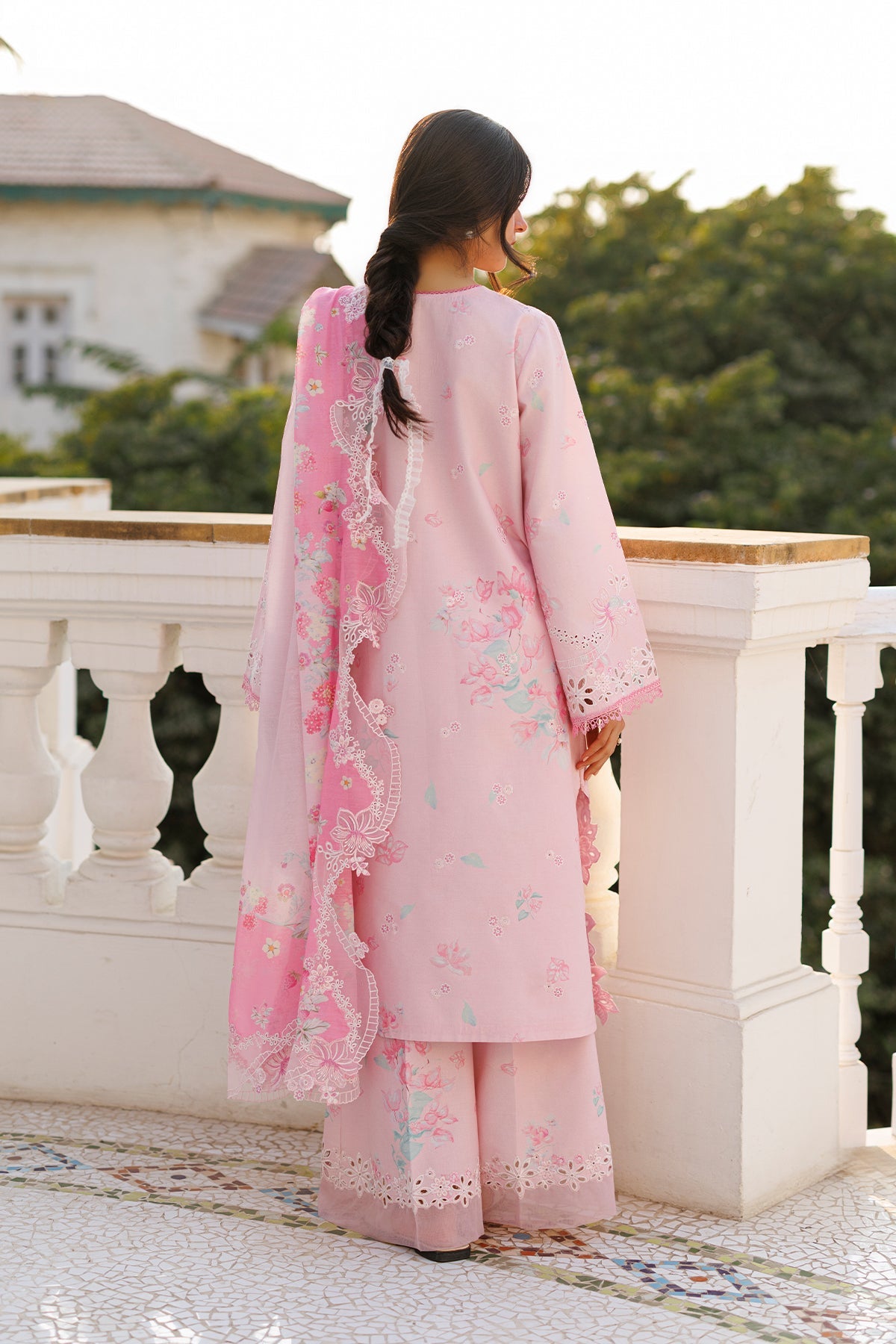 Women Wearing Amoura Pink Long Shirt  For Luxury Events - Pakistani Designer Wear For Women In Uk | Kifat