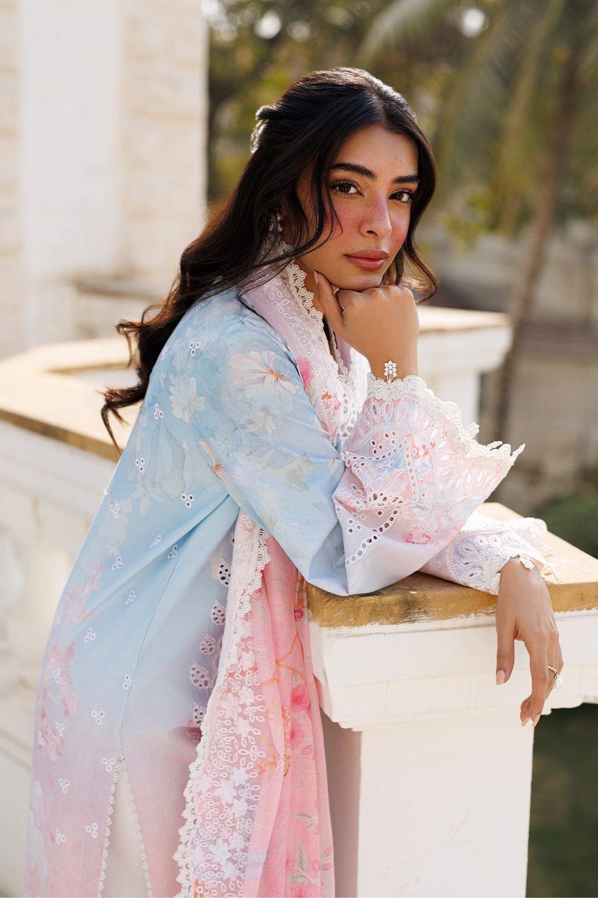 Women Wearing Liloura Pink Blue Long Shirt  For Luxury Events - Pakistani Designer Wear For Women In Uk | Kifat