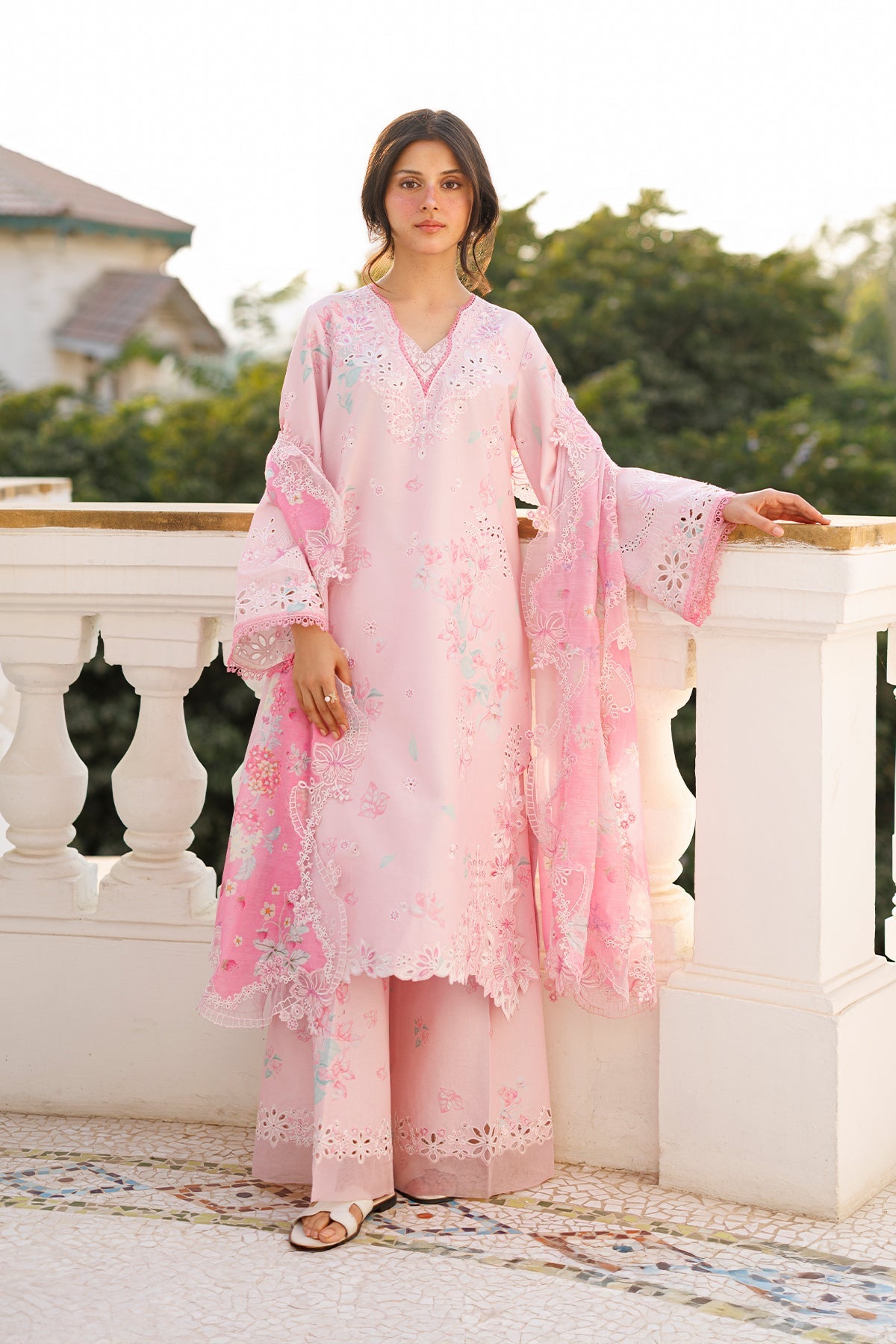Women Wearing Amoura Pink Long Shirt  For Luxury Events - Pakistani Designer Wear For Women In Uk | Kifat
