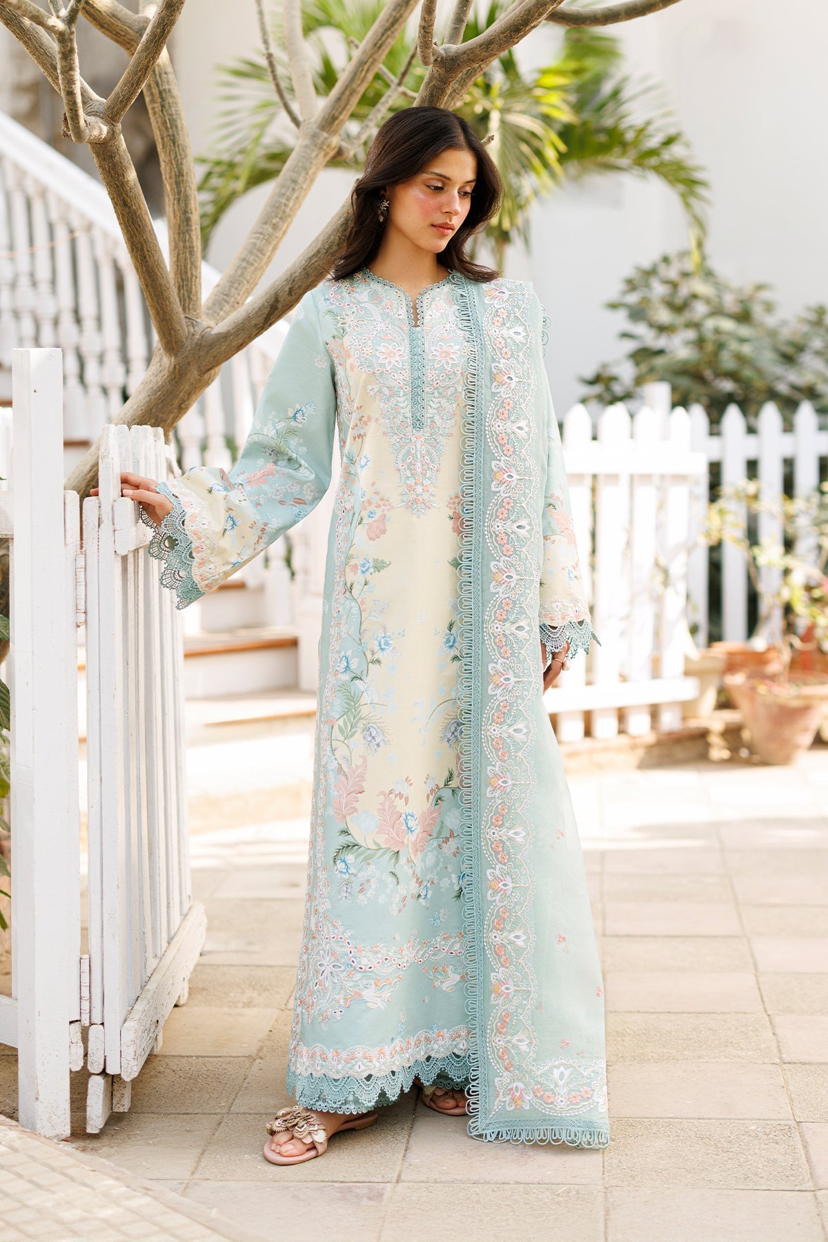 Women Wearing Selea Sea Green Long Shirt  For Luxury Events - Pakistani Designer Wear For Women In Uk | Kifat