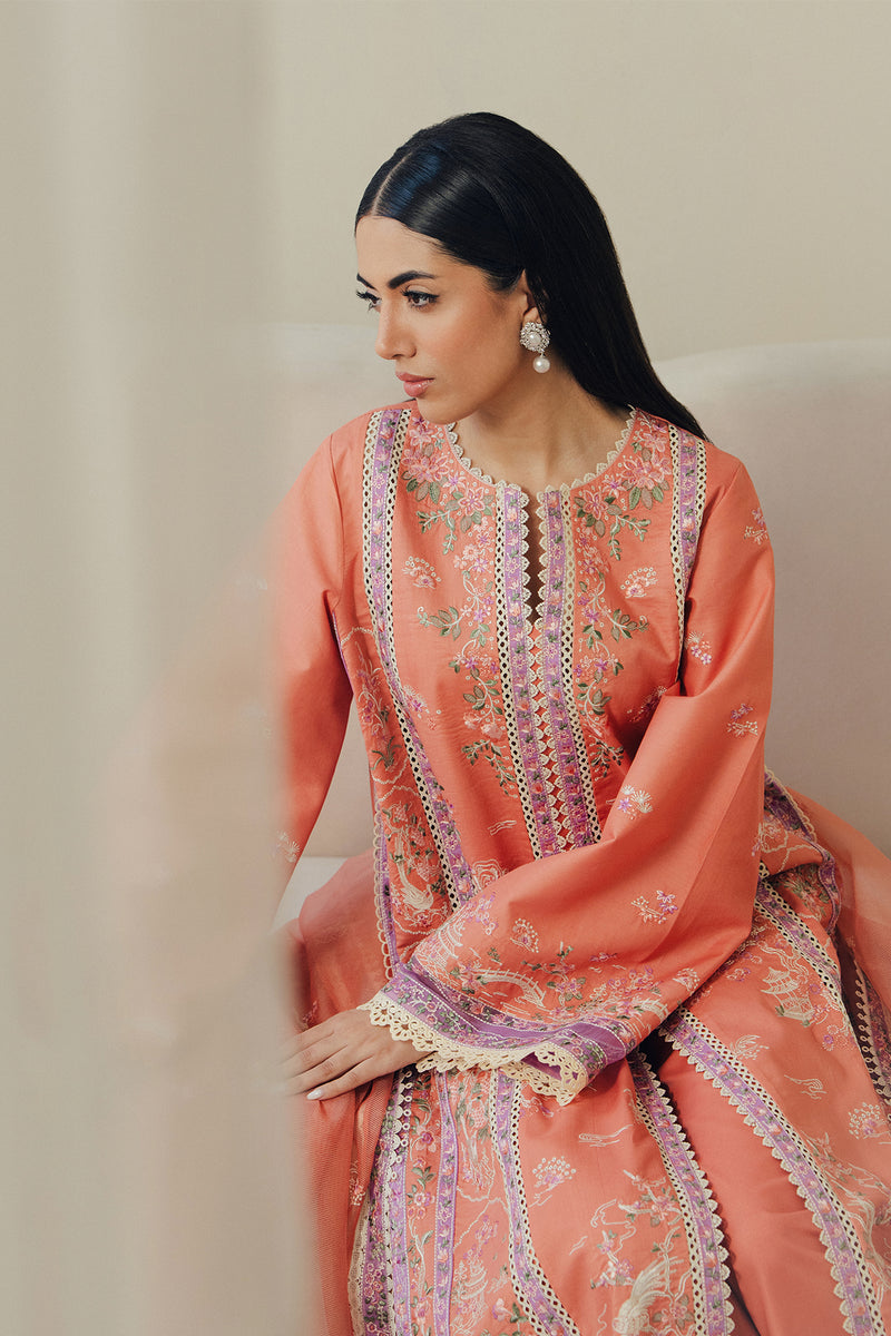 Women Wearing Skyhush Orange Long Open Shirt For Luxury Events - Pakistani Designer Wear For Women In UK | Kifat