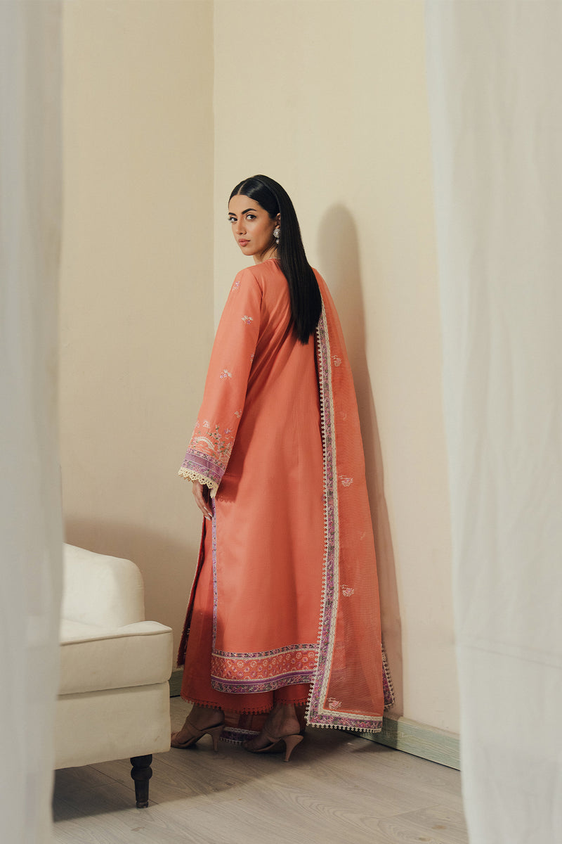 Women Wearing Skyhush Orange Long Open Shirt For Luxury Events - Pakistani Designer Wear For Women In UK | Kifat