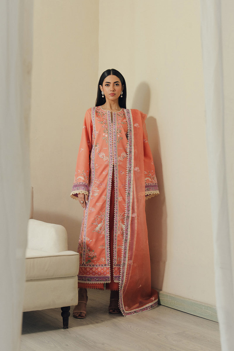 Women Wearing Skyhush Orange Long Open Shirt For Luxury Events - Pakistani Designer Wear For Women In UK | Kifat