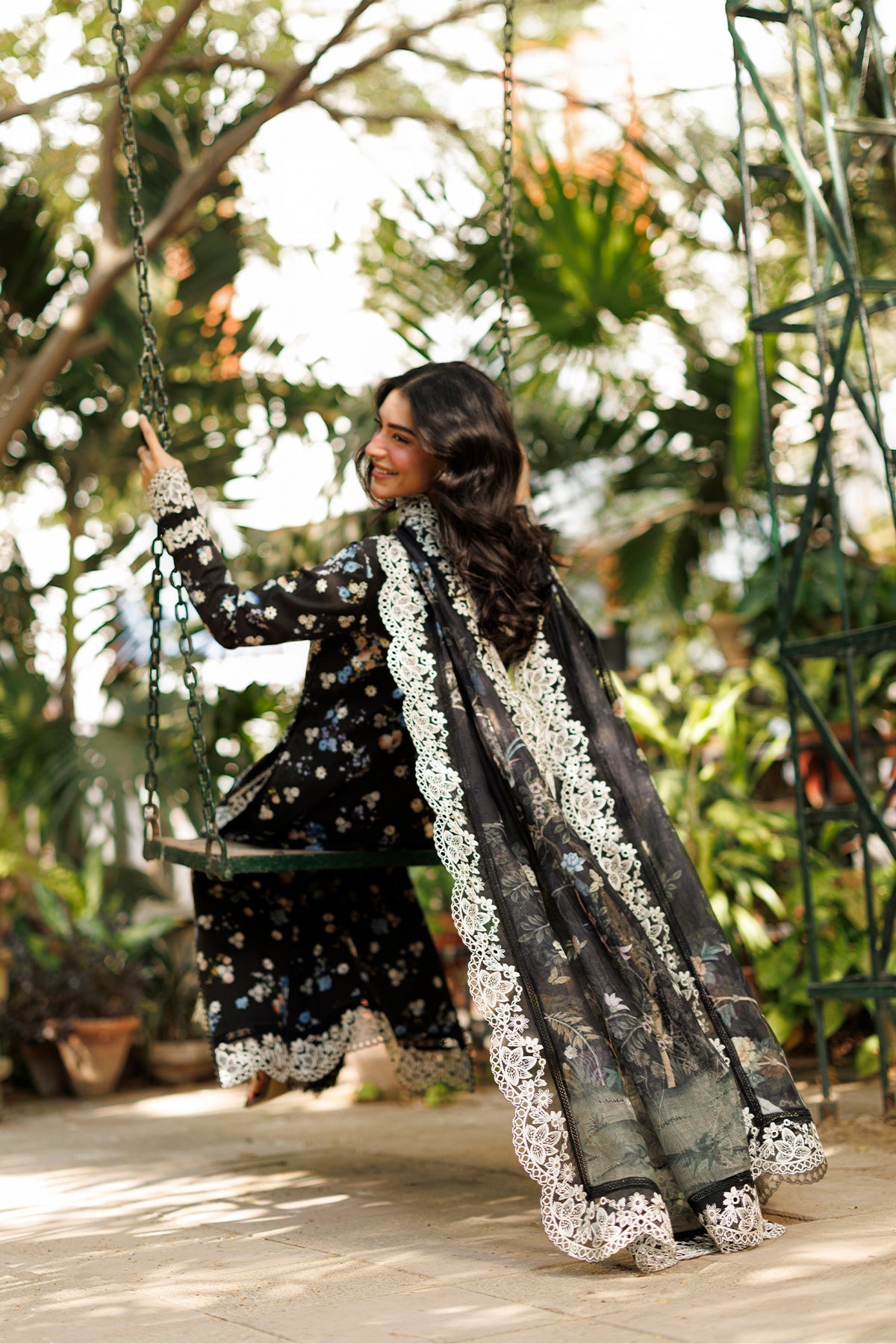 Women Wearing Nyrella Black Long Shirt  For Luxury Events - Pakistani Designer Wear For Women In Uk | Kifat