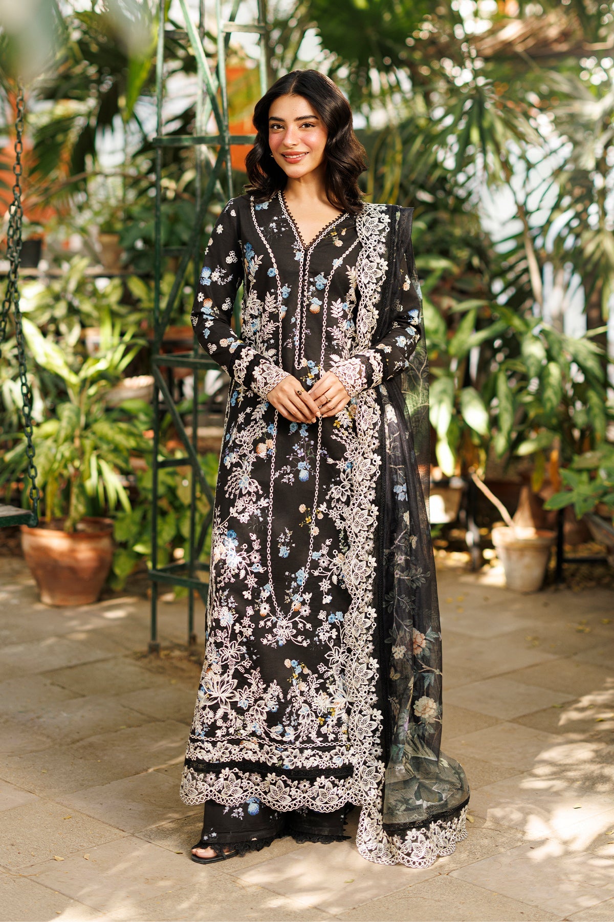 Women Wearing Nyrella Black Long Shirt  For Luxury Events - Pakistani Designer Wear For Women In Uk | Kifat