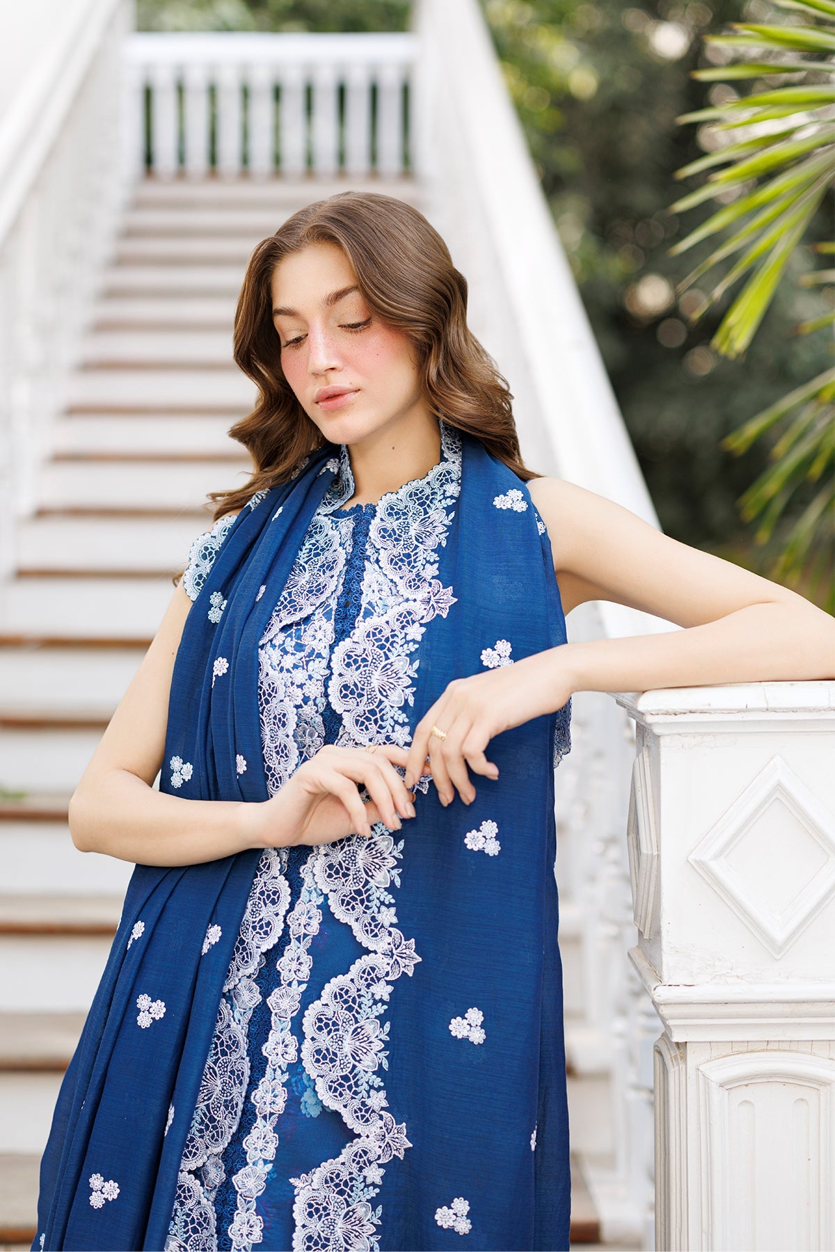 Women Wearing Celestara Blue Long Shirt  For Luxury Events - Pakistani Designer Wear For Women In Uk | Kifat