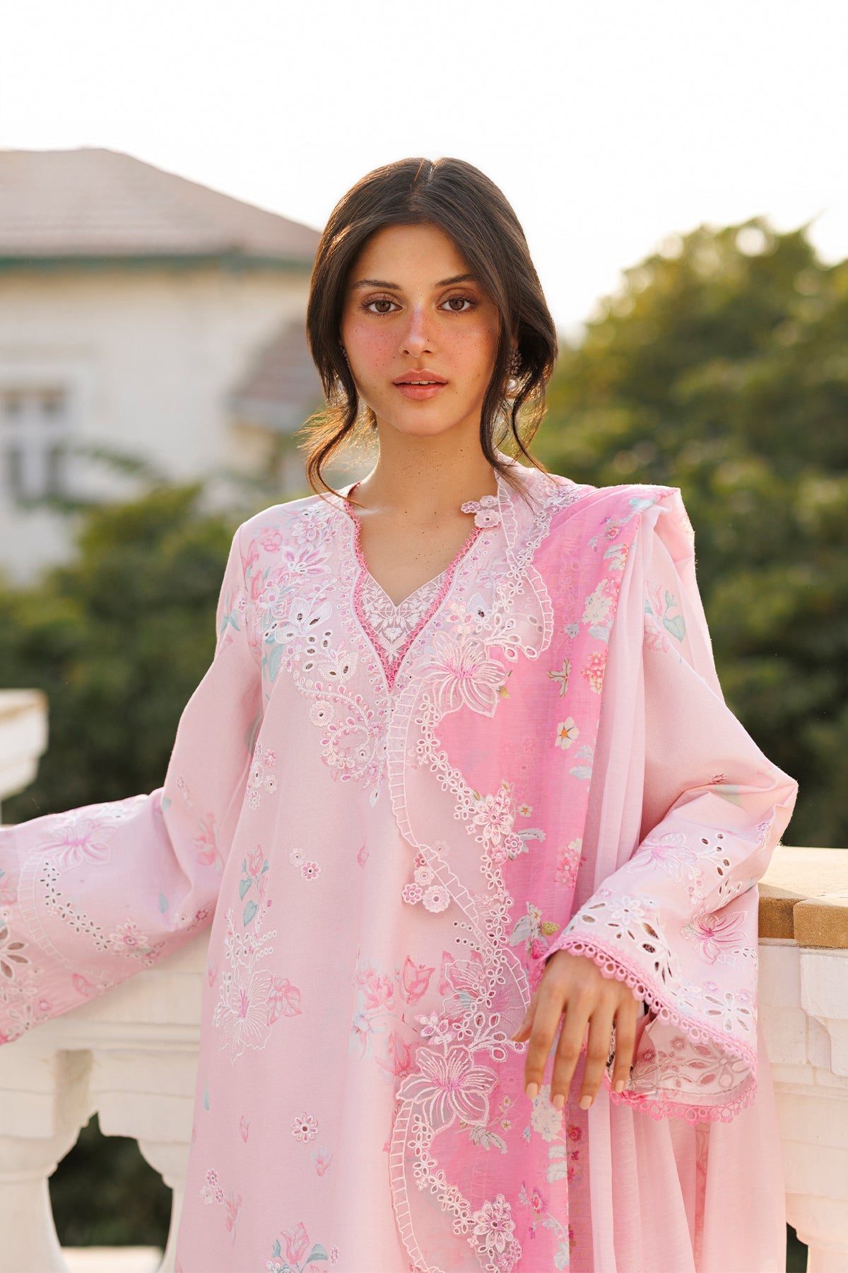 Women Wearing Amoura Pink Long Shirt  For Luxury Events - Pakistani Designer Wear For Women In Uk | Kifat