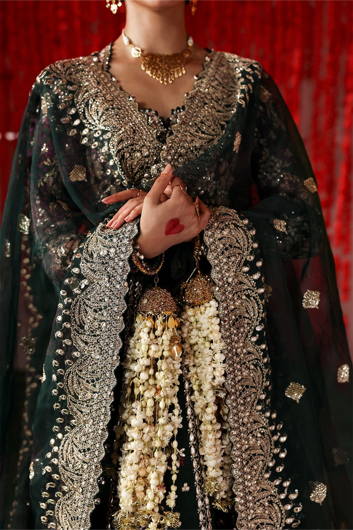 Women Wearing Shonglam Dark Green Lehnga Choli  For Festive Events - Pakistani Designer Wear For Women In Uk | Kifat