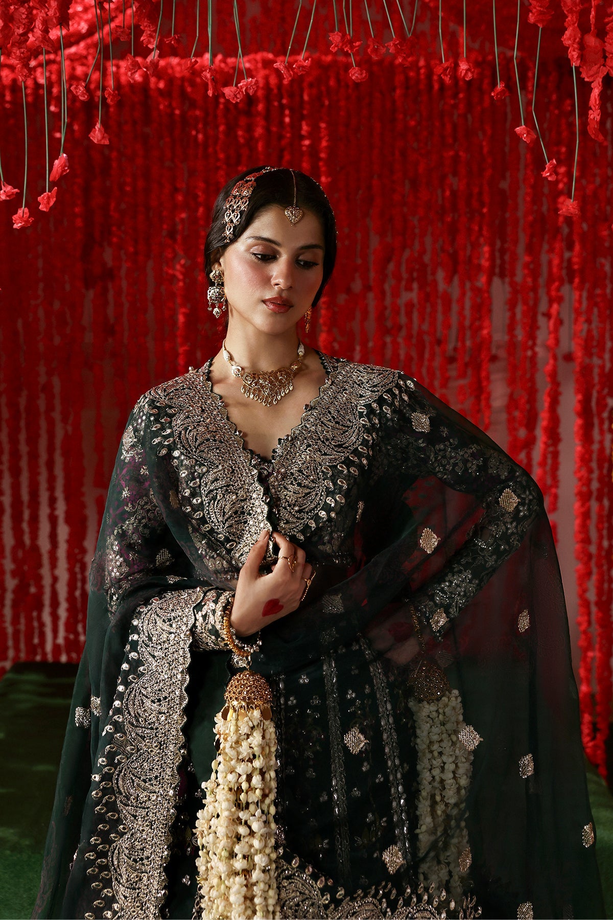 Women Wearing Shonglam Dark Green Lehnga Choli  For Festive Events - Pakistani Designer Wear For Women In Uk | Kifat