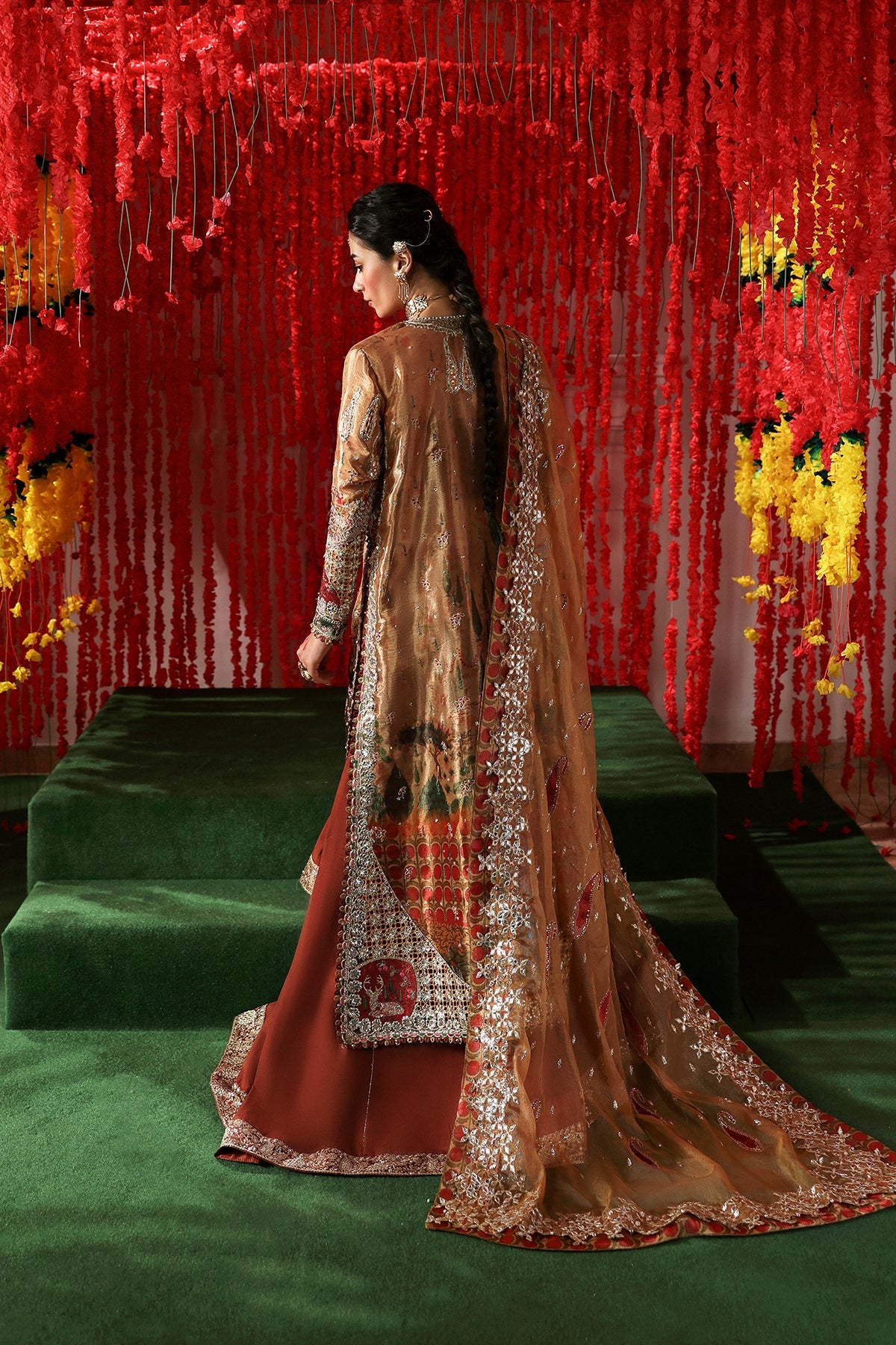 Women Wearing Poshna Peach Front Open Shirt  For Festive Events - Pakistani Designer Wear For Women In Uk | Kifat