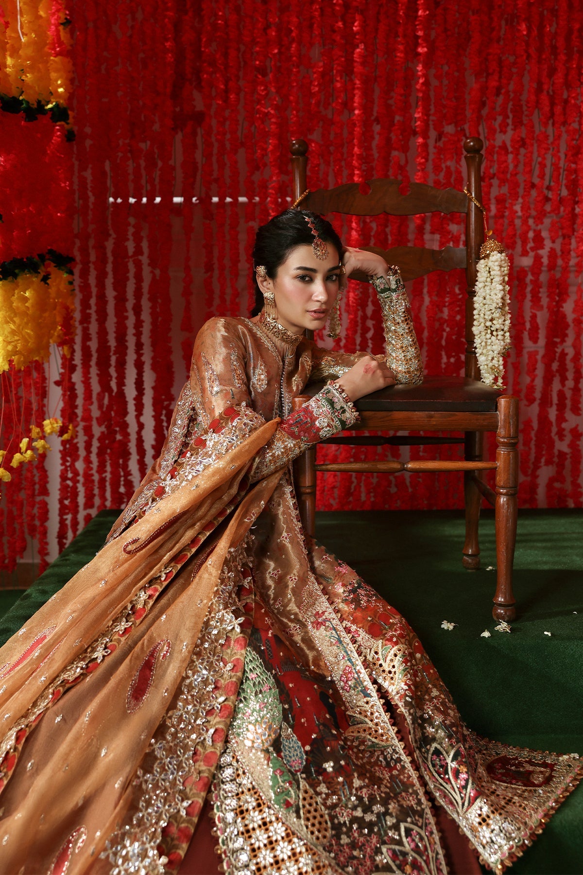Women Wearing Poshna Peach Front Open Shirt  For Festive Events - Pakistani Designer Wear For Women In Uk | Kifat
