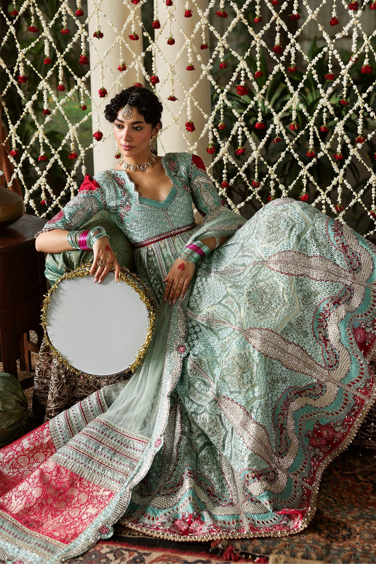 Women Wearing Zanzar Dark Aqua Peshwas  For Festive Events - Pakistani Designer Wear For Women In Uk | Kifat