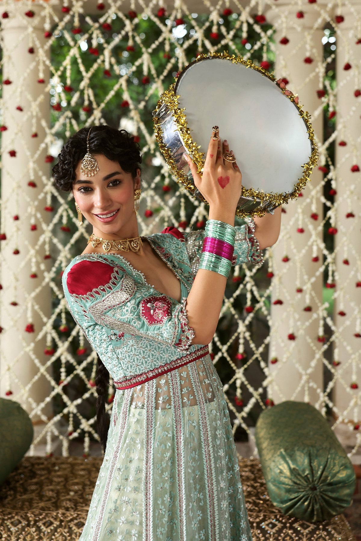 Women Wearing Zanzar Dark Aqua Peshwas  For Festive Events - Pakistani Designer Wear For Women In Uk | Kifat