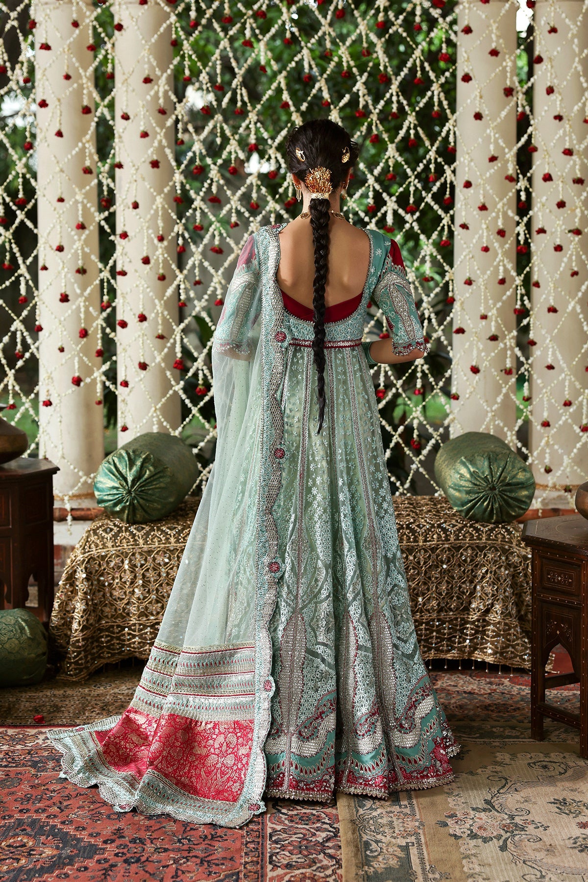 Women Wearing Zanzar Dark Aqua Peshwas  For Festive Events - Pakistani Designer Wear For Women In Uk | Kifat