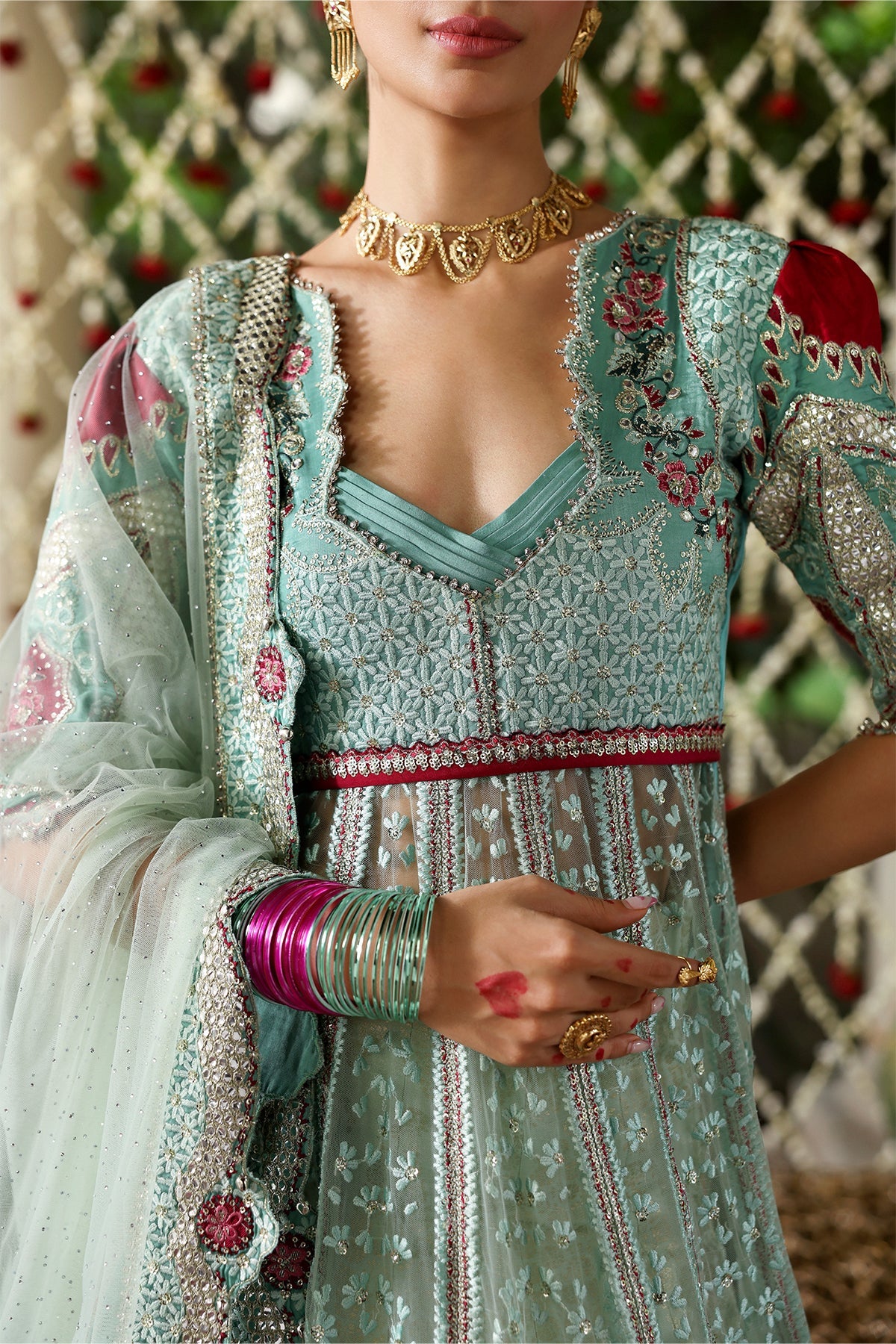 Women Wearing Zanzar Dark Aqua Peshwas  For Festive Events - Pakistani Designer Wear For Women In Uk | Kifat