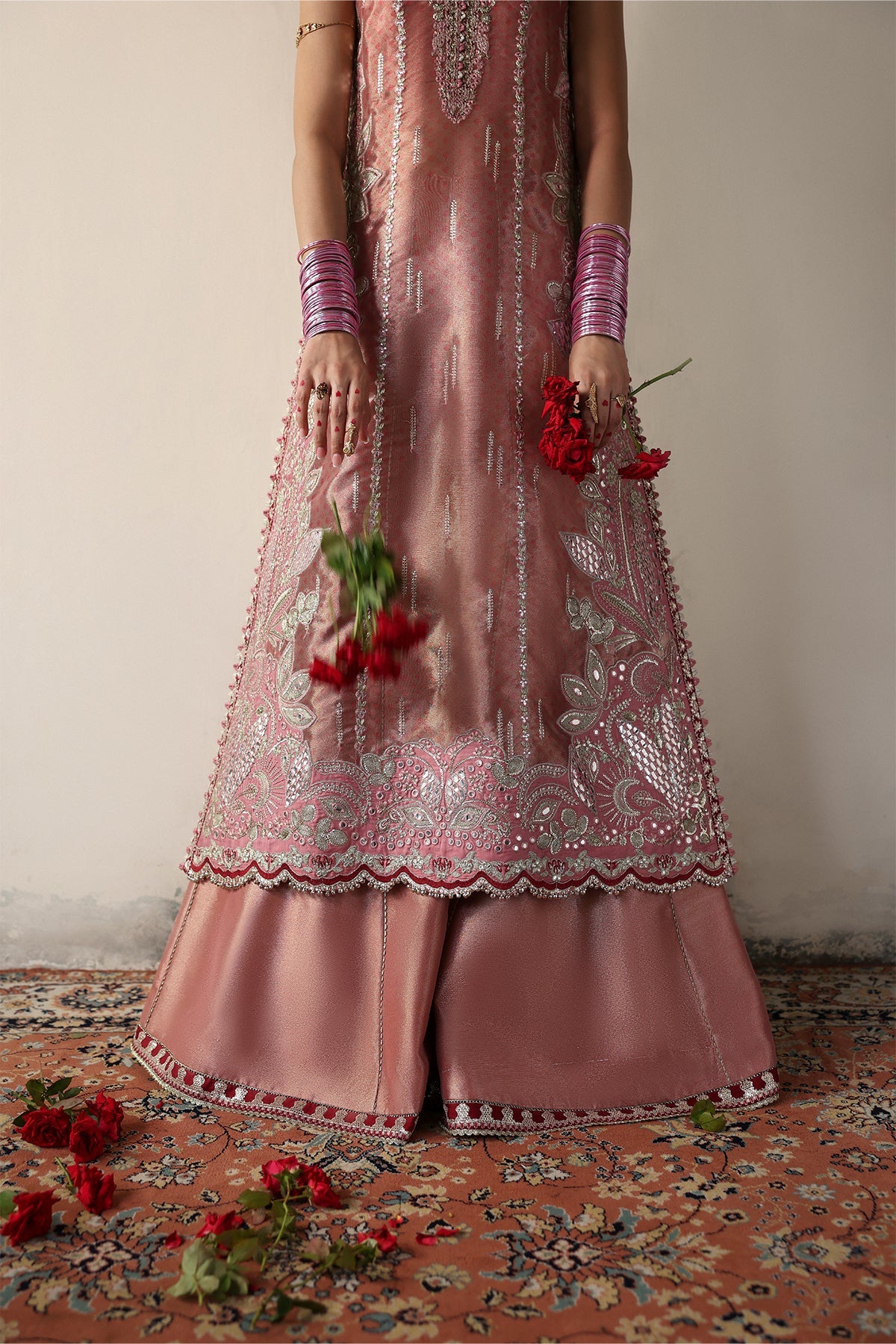 Women Wearing Roshaan Pink Shirt With Sharara  For Festive Events - Pakistani Designer Wear For Women In Uk | Kifat