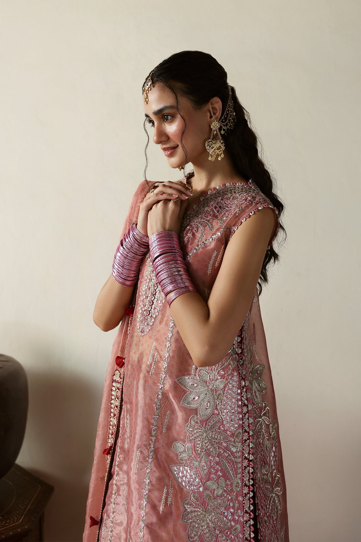 Women Wearing Roshaan Pink Shirt With Sharara  For Festive Events - Pakistani Designer Wear For Women In Uk | Kifat