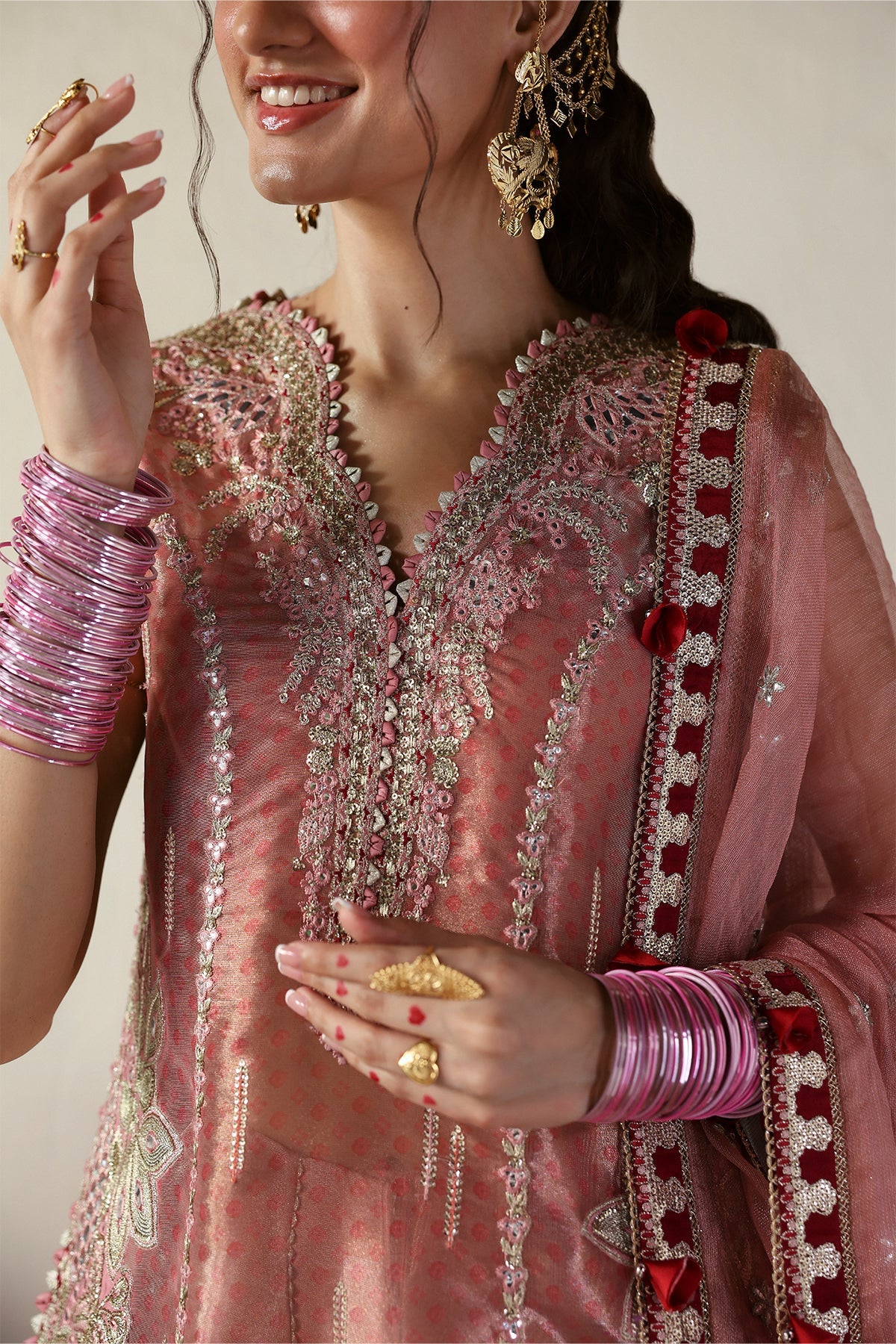 Women Wearing Roshaan Pink Shirt With Sharara  For Festive Events - Pakistani Designer Wear For Women In Uk | Kifat