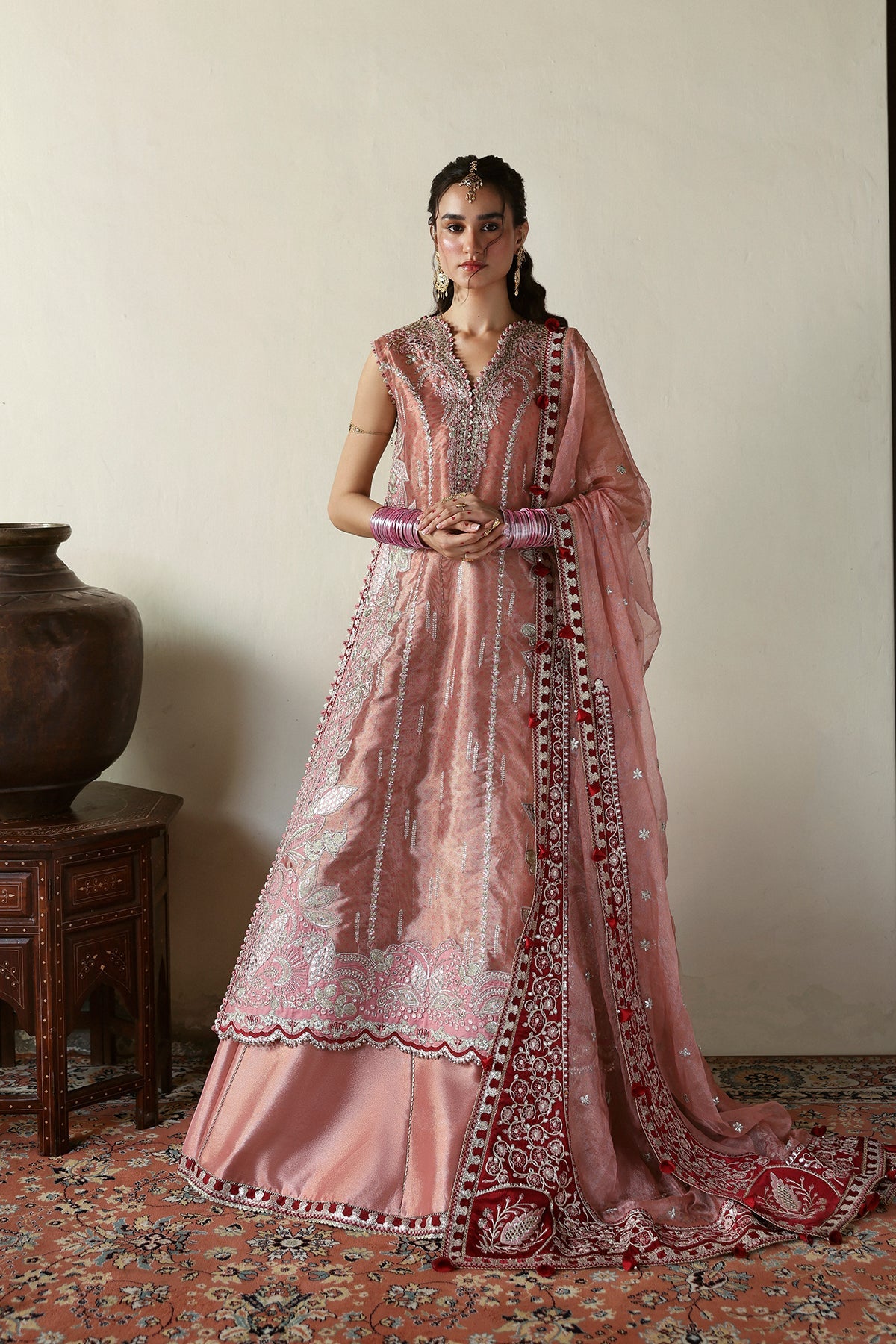 Women Wearing Roshaan Pink Shirt With Sharara  For Festive Events - Pakistani Designer Wear For Women In Uk | Kifat
